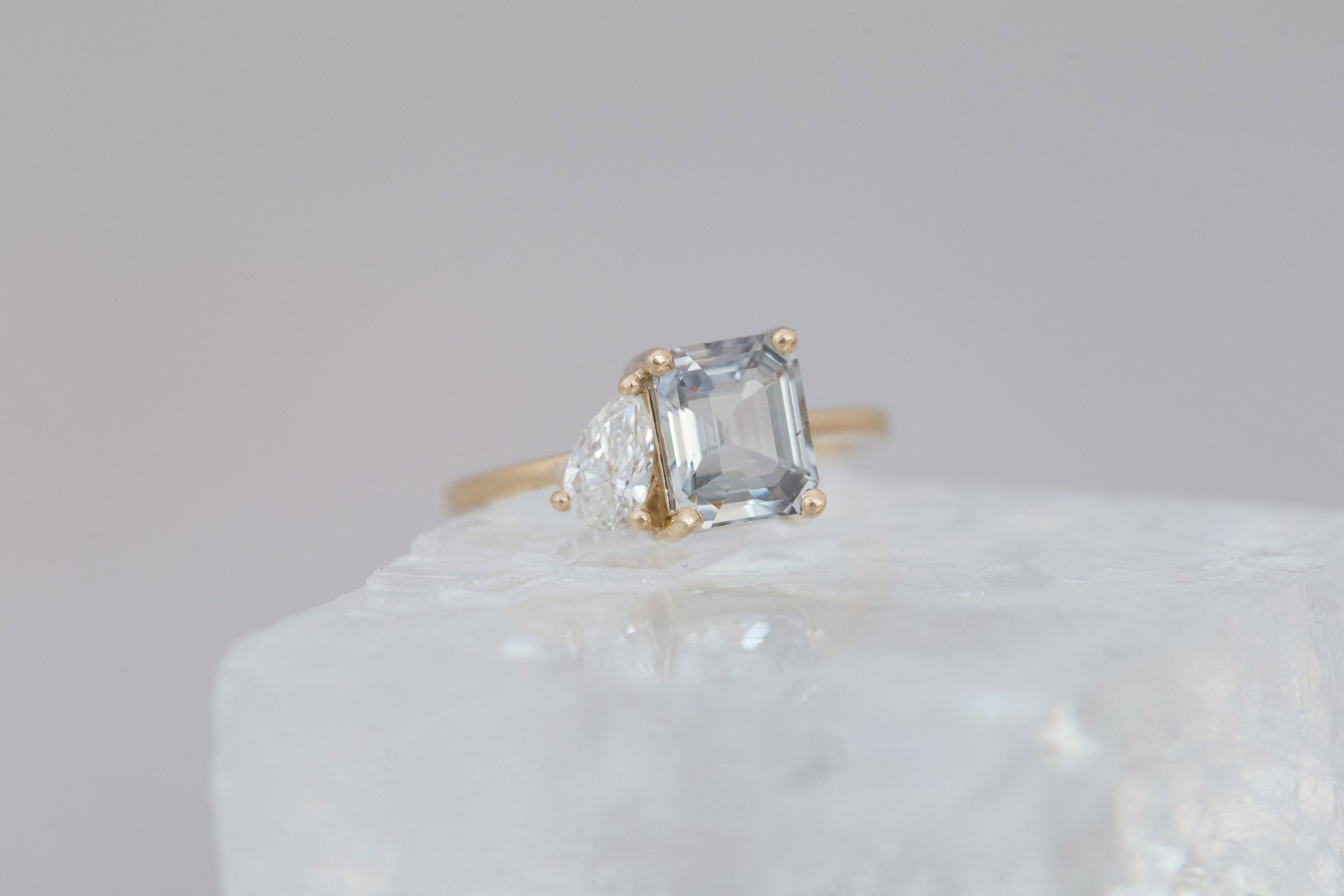Liana Ring | Grey Sapphire + Pear Diamond Engagement Ring | 14k Recycled Gold | One of a Kind