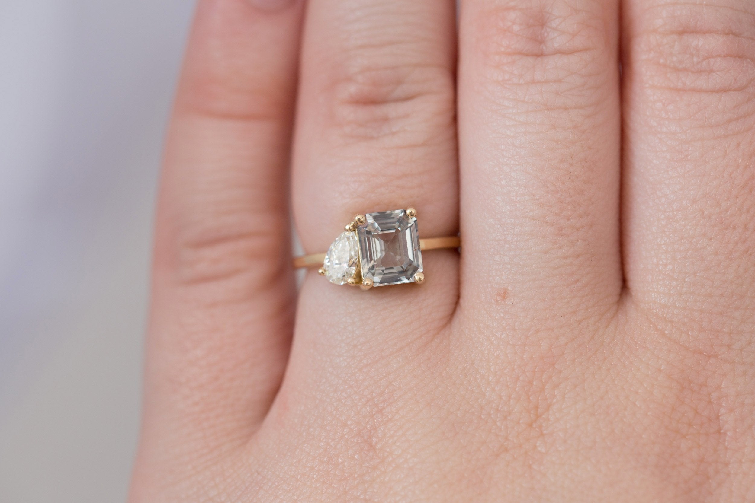 Liana Ring | Grey Sapphire + Pear Diamond Engagement Ring | 14k Recycled Gold | One of a Kind