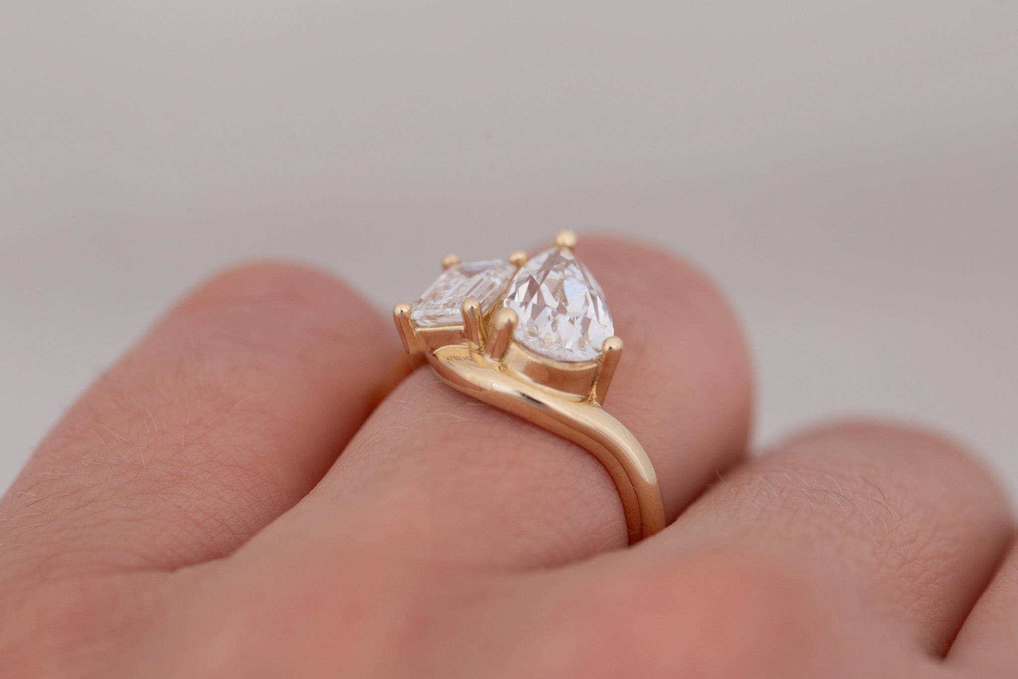 Townes Ring | Lab Pear Cut + Emerald Cut Diamond Curved Band Engagement Ring + Wedding Band Set 2.15 ct + 1.04 ct | 14k Recycled Gold | One of a Kind