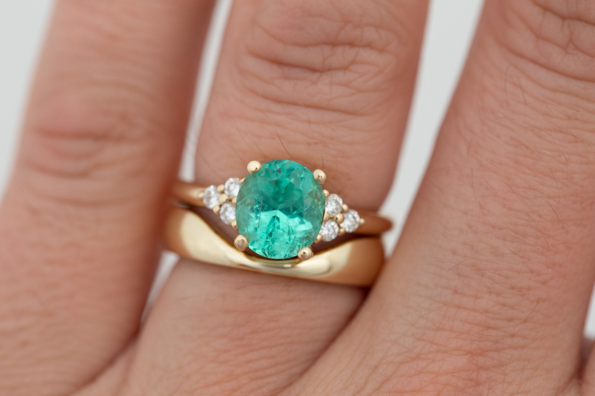 Verona Ring | Oval Emerald + Round Diamond Accents Engagement Ring 2.16 ct | 14k Recycled Gold | One of a Kind