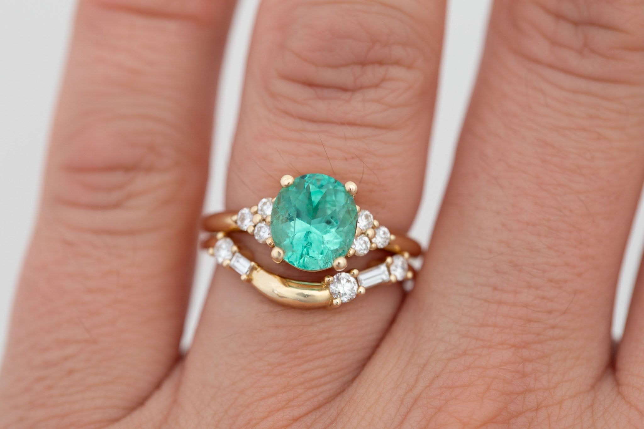 Verona Ring | Oval Emerald + Round Diamond Accents Engagement Ring 2.16 ct | 14k Recycled Gold | One of a Kind