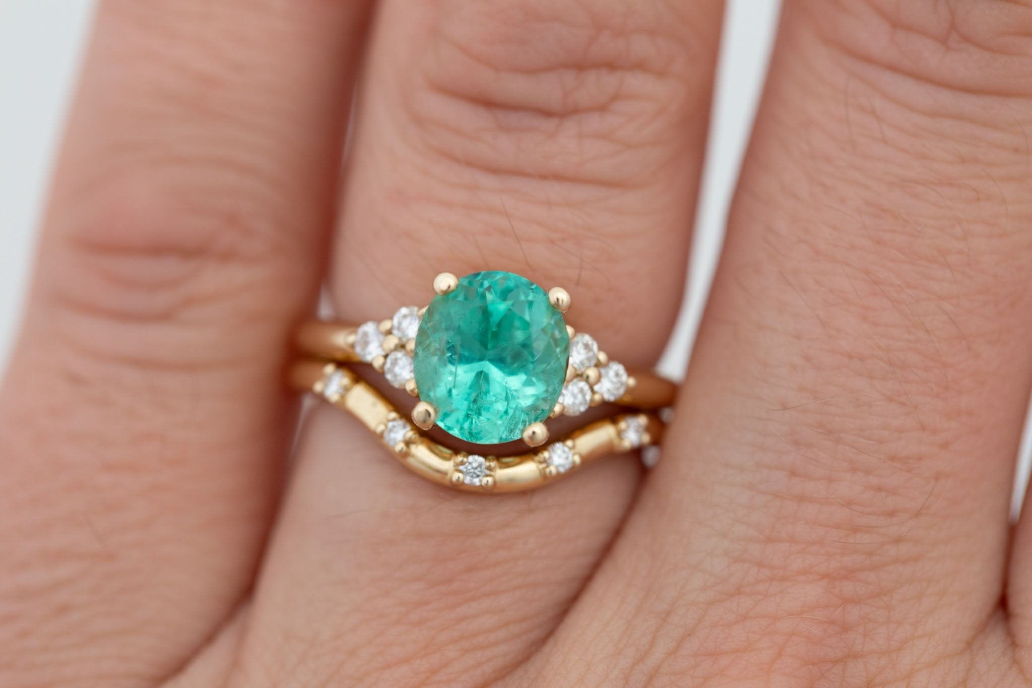 Verona Ring | Oval Emerald + Round Diamond Accents Engagement Ring 2.16 ct | 14k Recycled Gold | One of a Kind