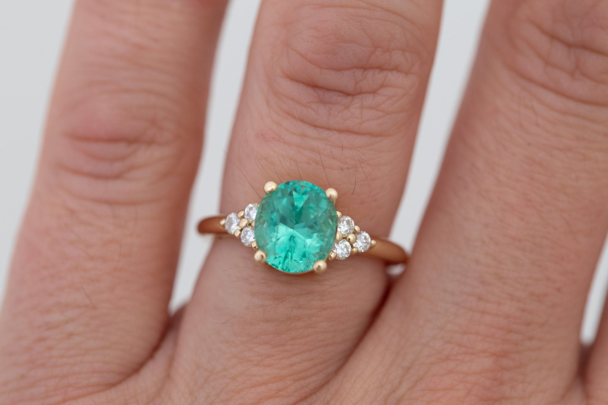 Verona Ring | Oval Emerald + Round Diamond Accents Engagement Ring 2.16 ct | 14k Recycled Gold | One of a Kind