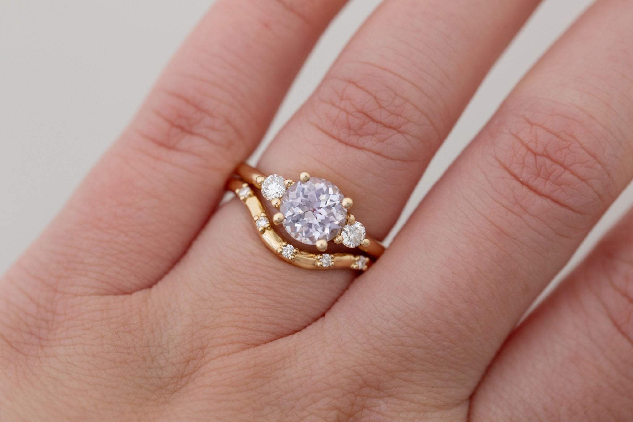 Maeve Ring | Icy Lavender Sapphire + Round Diamond Accent Engagement Ring 2.16 ct | 14k Recycled Gold | One of a Kind