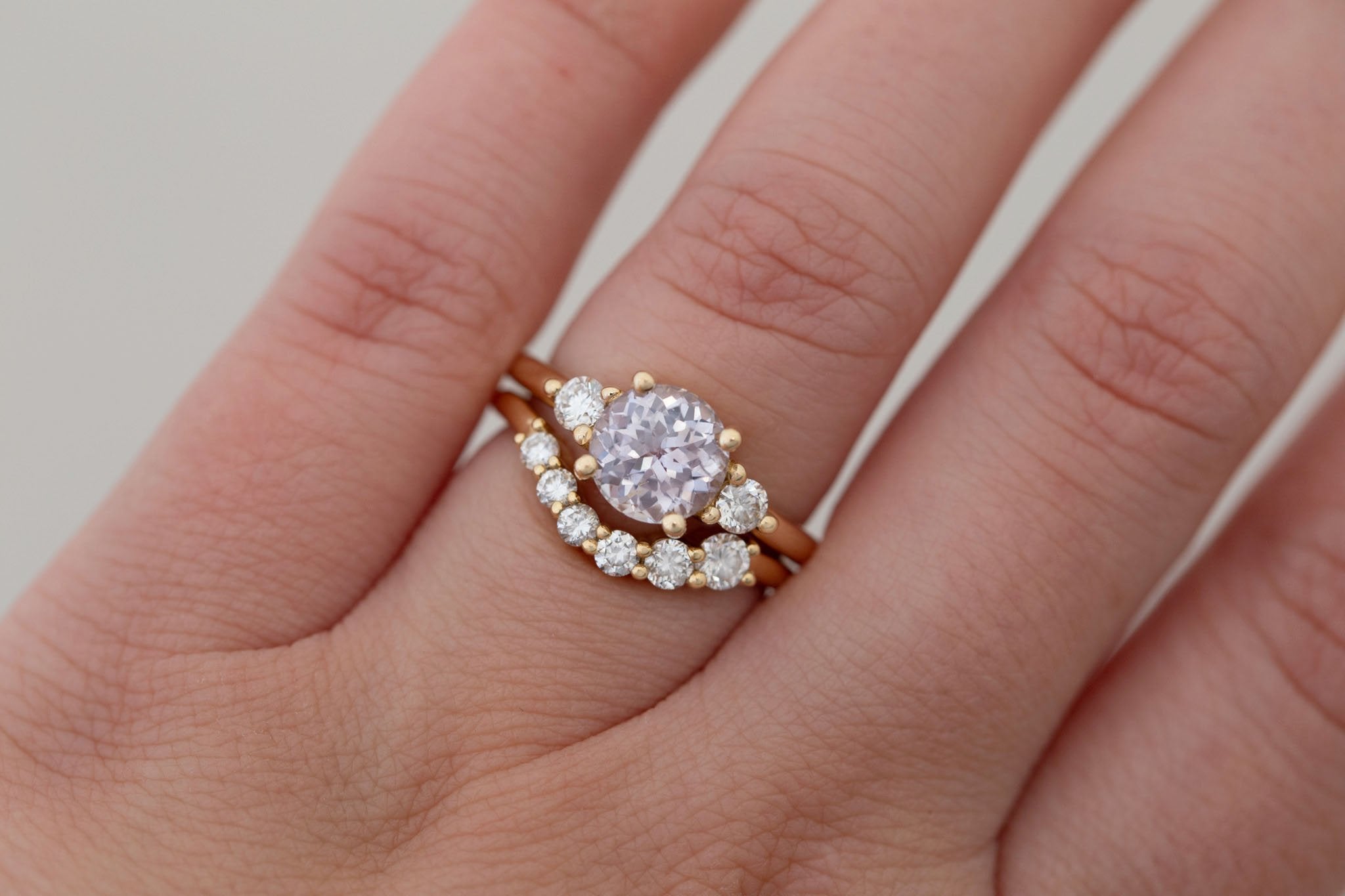 Maeve Ring | Icy Lavender Sapphire + Round Diamond Accent Engagement Ring 2.16 ct | 14k Recycled Gold | One of a Kind