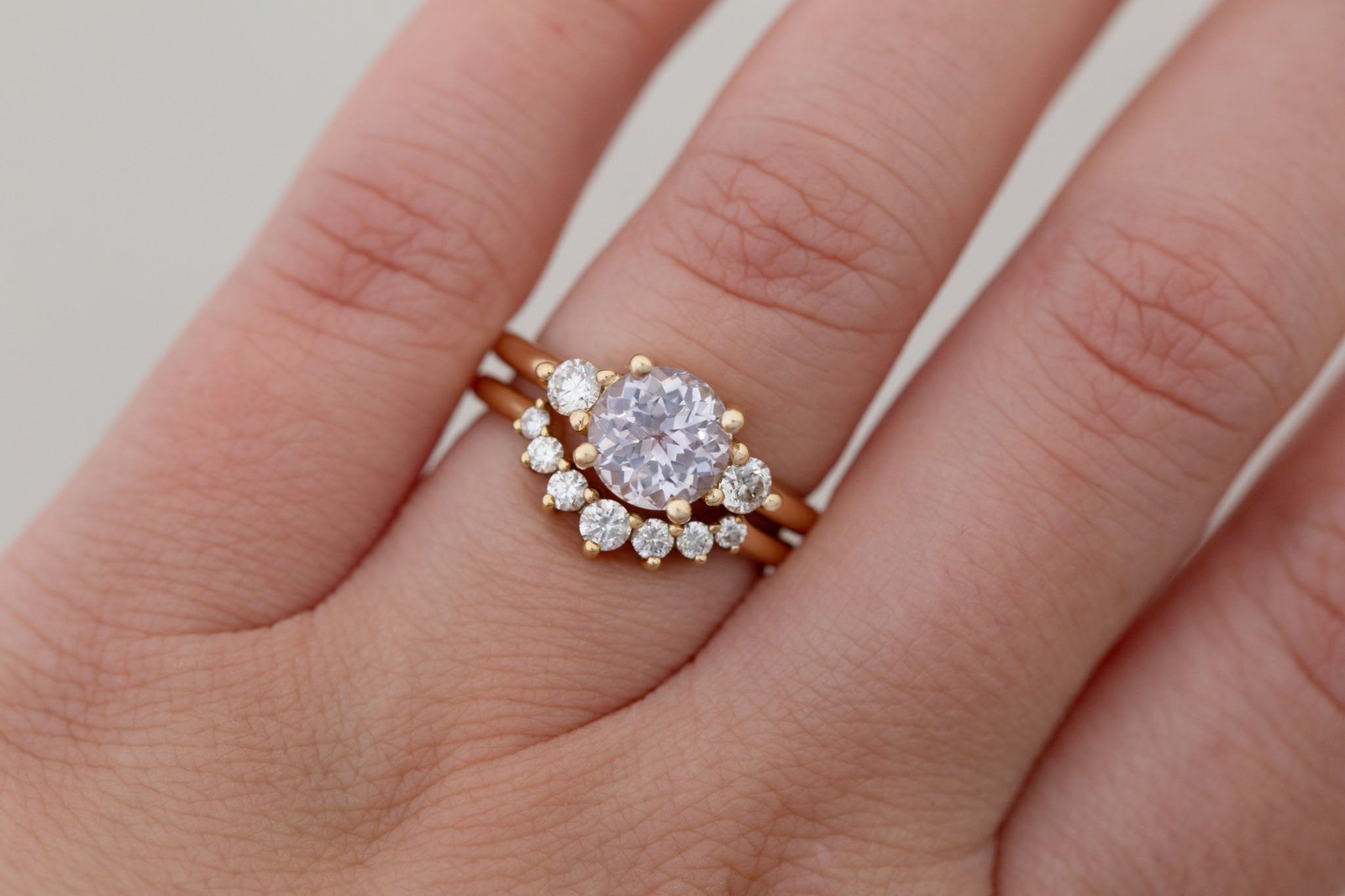 Maeve Ring | Icy Lavender Sapphire + Round Diamond Accent Engagement Ring 2.16 ct | 14k Recycled Gold | One of a Kind