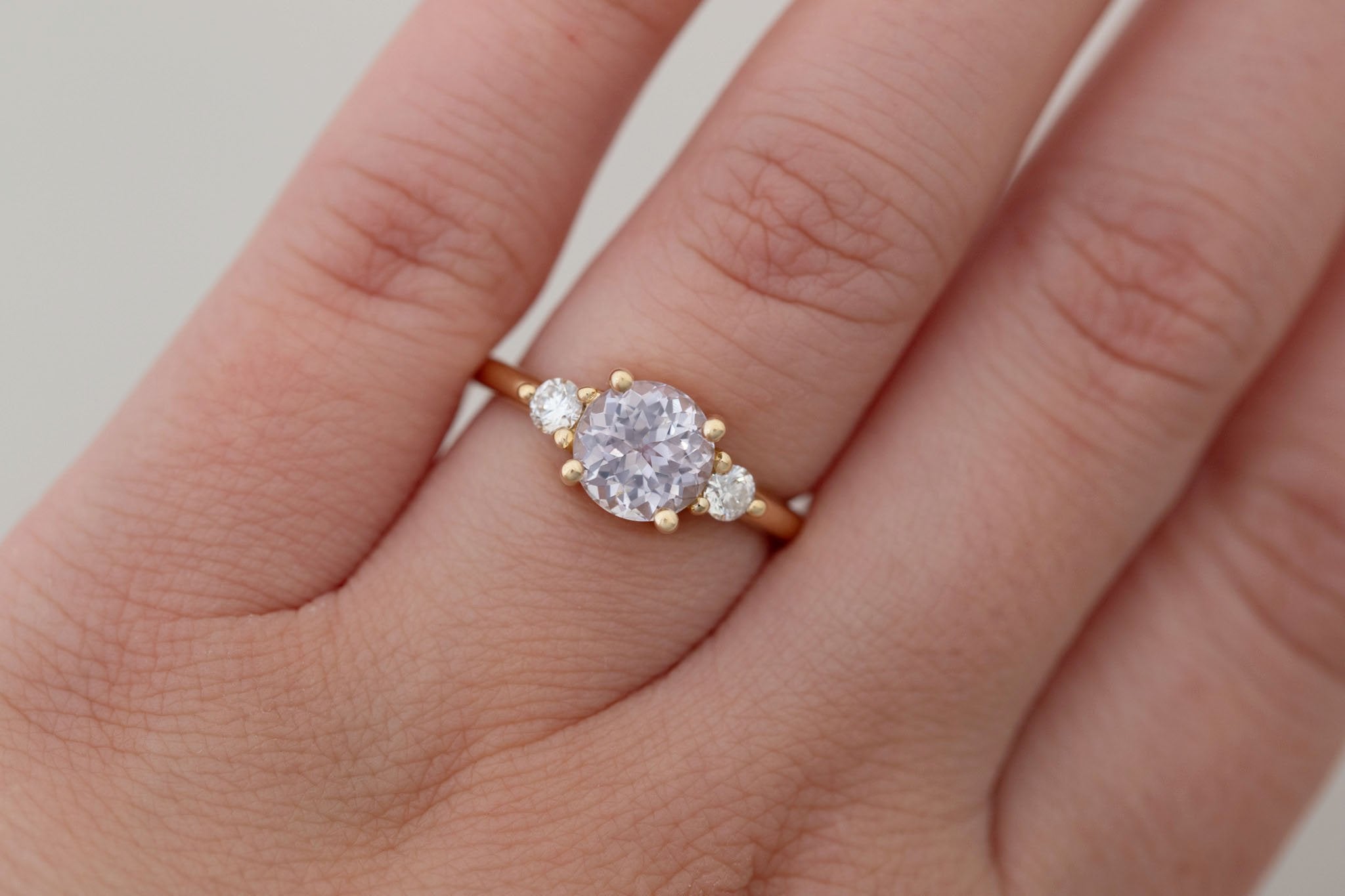Maeve Ring | Icy Lavender Sapphire + Round Diamond Accent Engagement Ring 2.16 ct | 14k Recycled Gold | One of a Kind