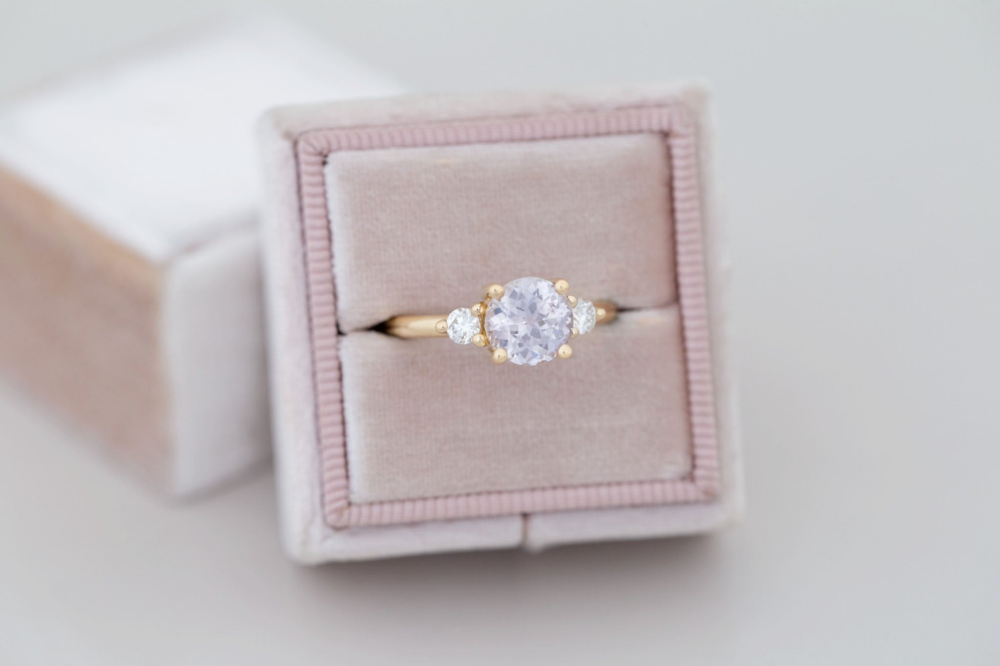 Maeve Ring | Icy Lavender Sapphire + Round Diamond Accent Engagement Ring 2.16 ct | 14k Recycled Gold | One of a Kind