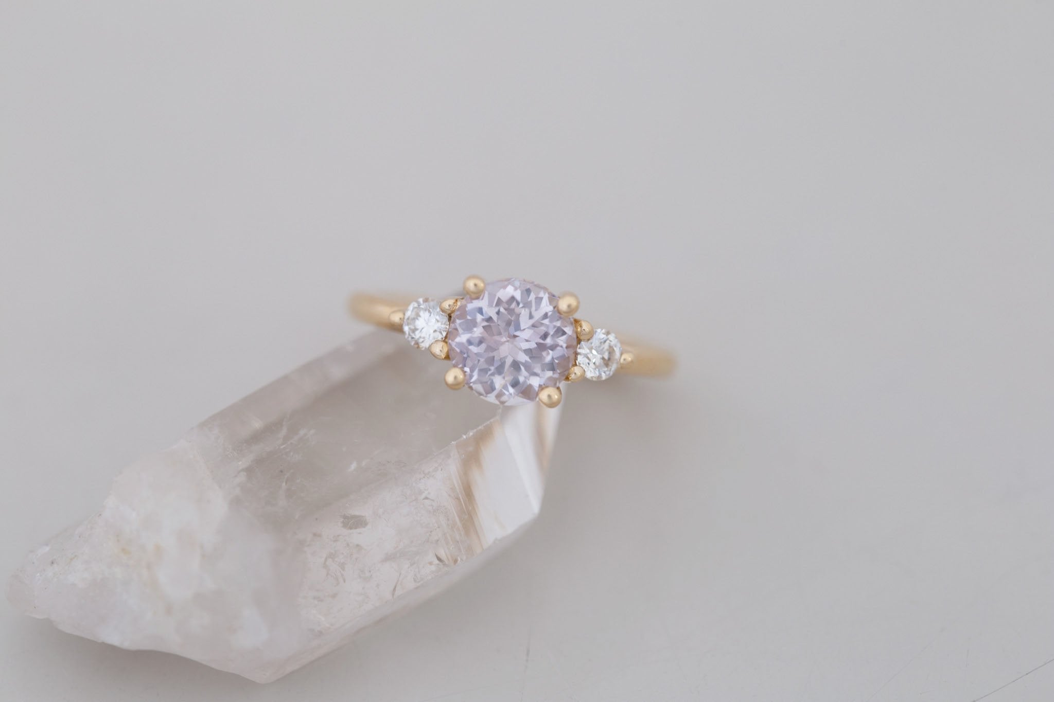 Maeve Ring | Icy Lavender Sapphire + Round Diamond Accent Engagement Ring 2.16 ct | 14k Recycled Gold | One of a Kind