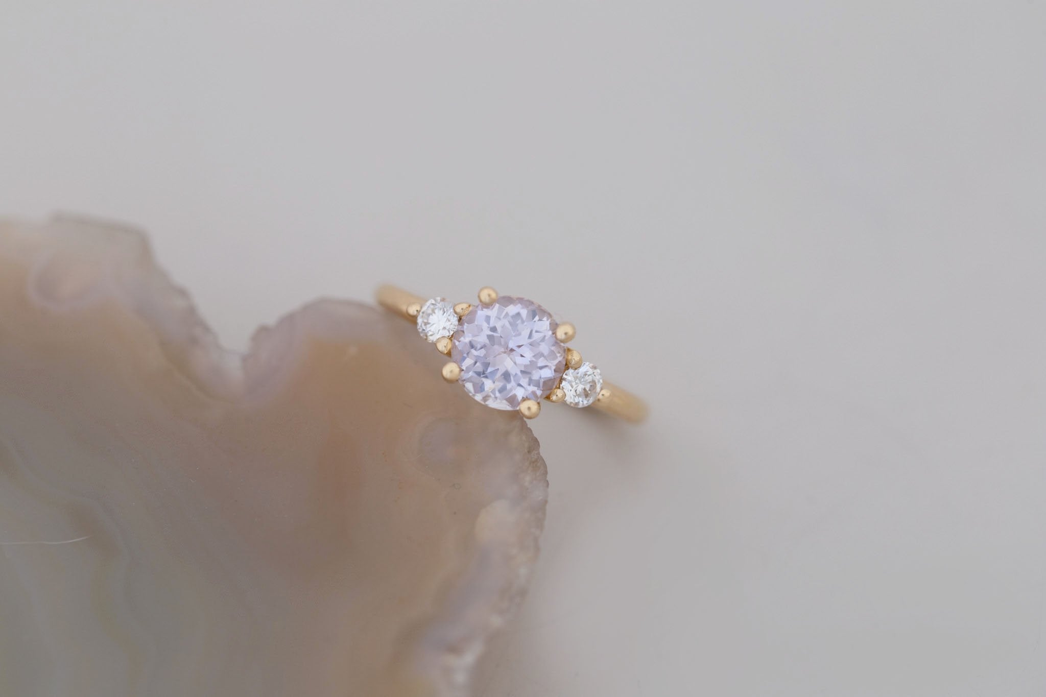 Maeve Ring | Icy Lavender Sapphire + Round Diamond Accent Engagement Ring 2.16 ct | 14k Recycled Gold | One of a Kind