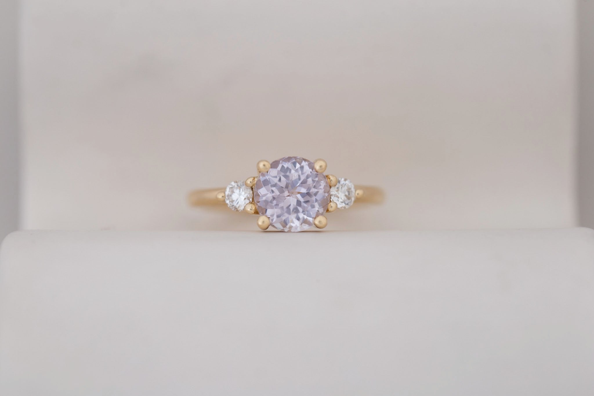 Maeve Ring | Icy Lavender Sapphire + Round Diamond Accent Engagement Ring 2.16 ct | 14k Recycled Gold | One of a Kind