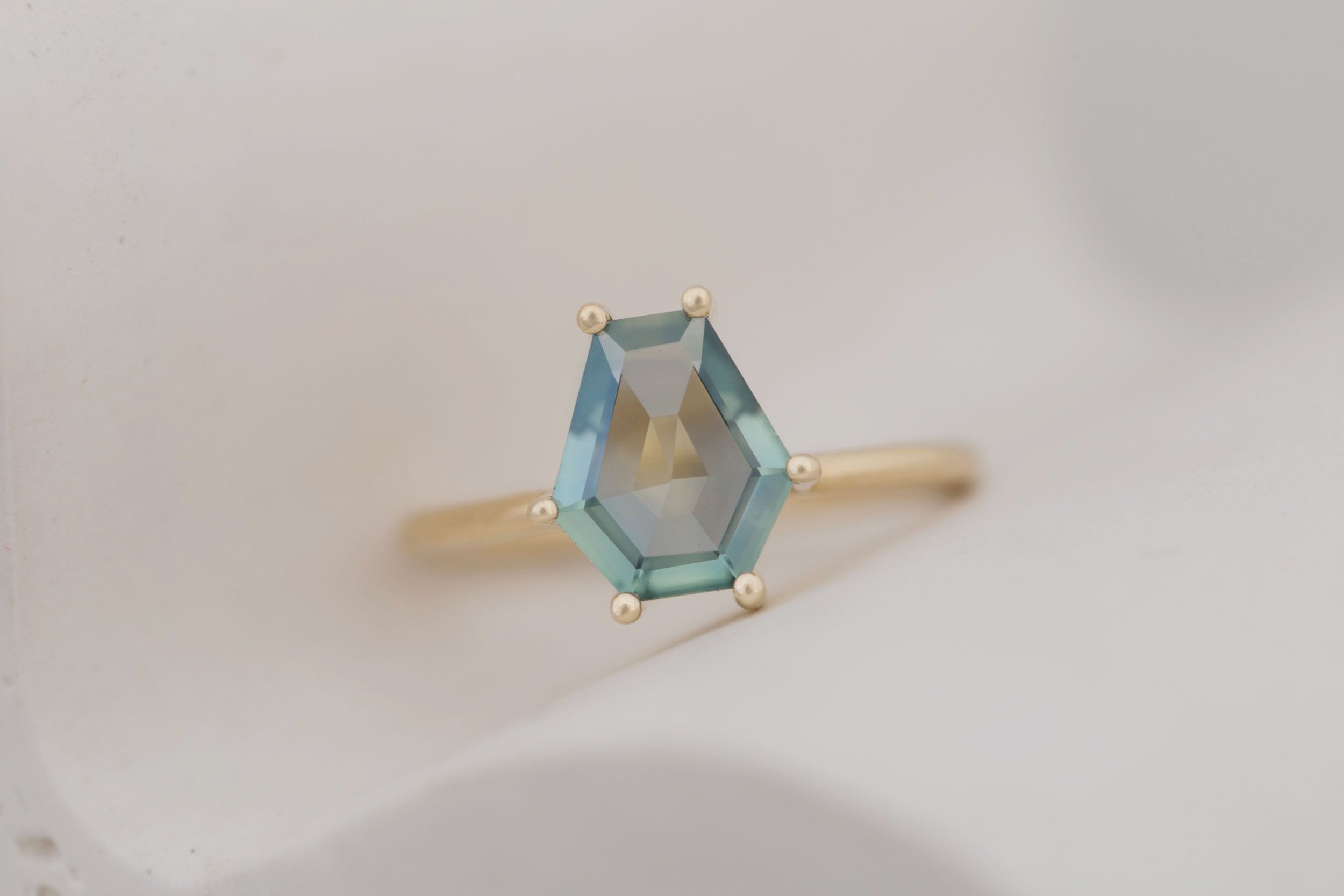 Mesa Ring | Mint Montana Hexagonal Cut Solitaire Engagement Ring 2.16 ct | 14k Recycled Gold | One of a Kind