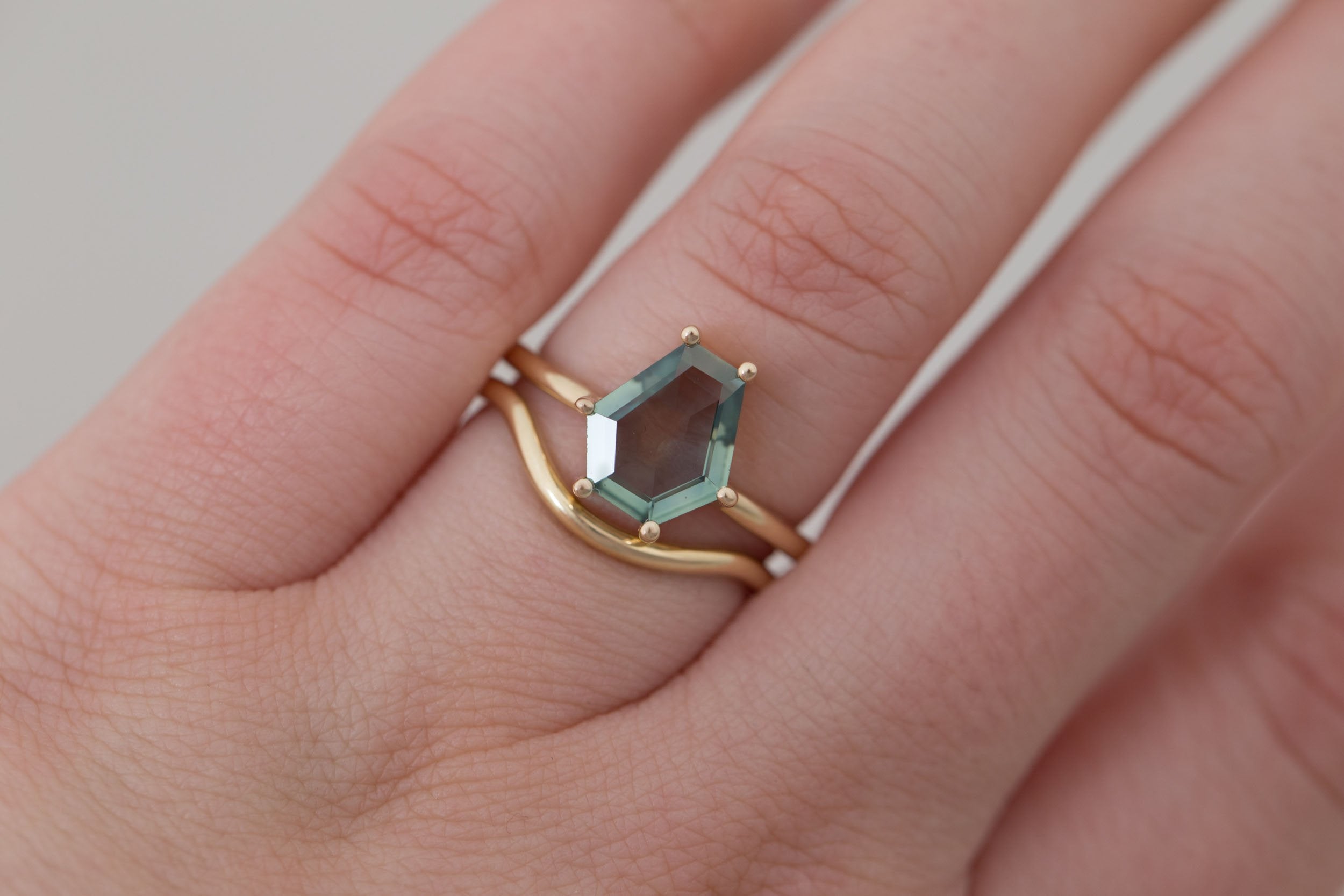 Mesa Ring | Mint Montana Hexagonal Cut Solitaire Engagement Ring 2.16 ct | 14k Recycled Gold | One of a Kind