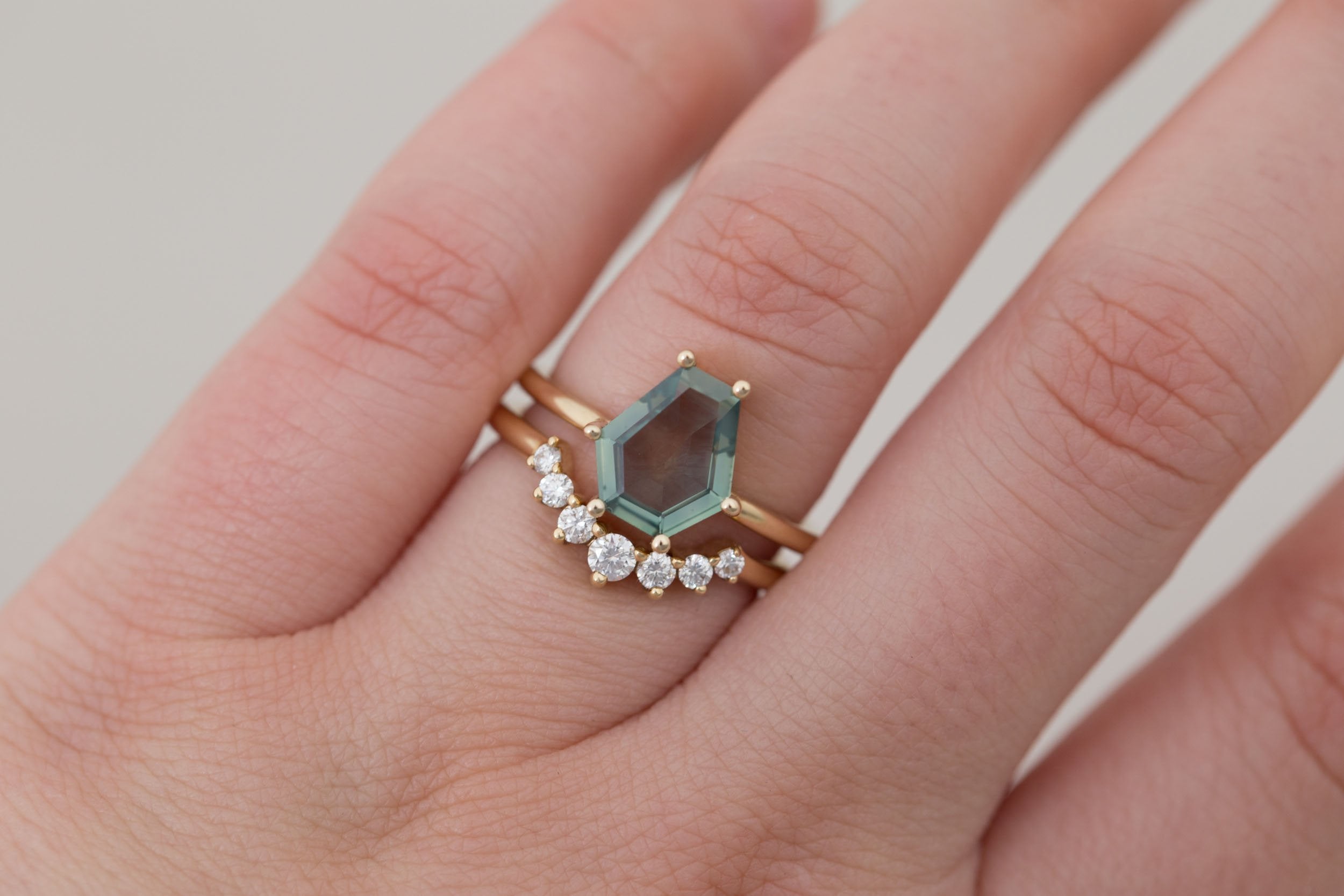 Mesa Ring | Mint Montana Hexagonal Cut Solitaire Engagement Ring 2.16 ct | 14k Recycled Gold | One of a Kind