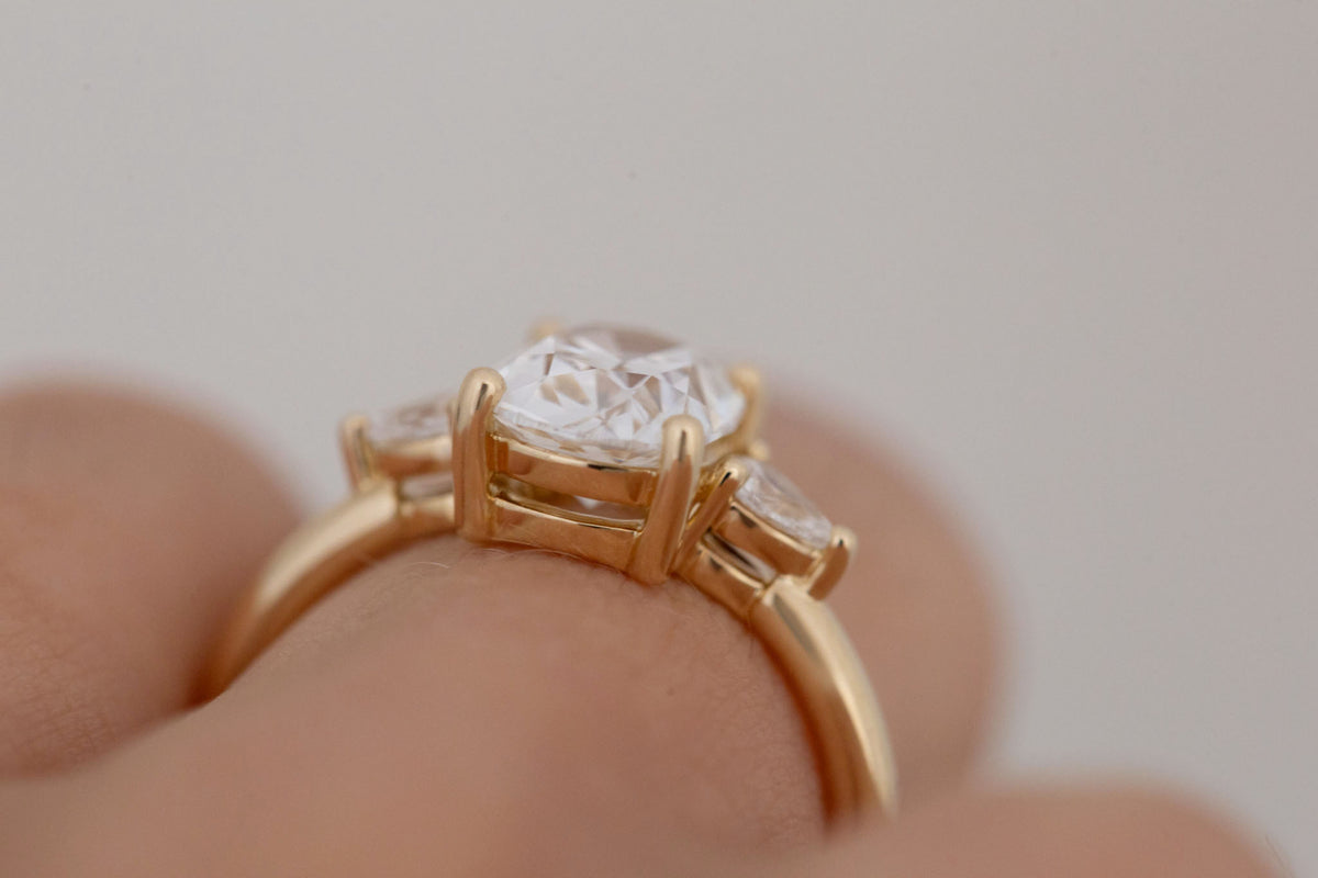 Iris Ring | Lab Antique Cut Cushion Diamond + Pear Diamond Accent Engagement Ring 2.20 ct | 14k Recycled Gold | One of a Kind