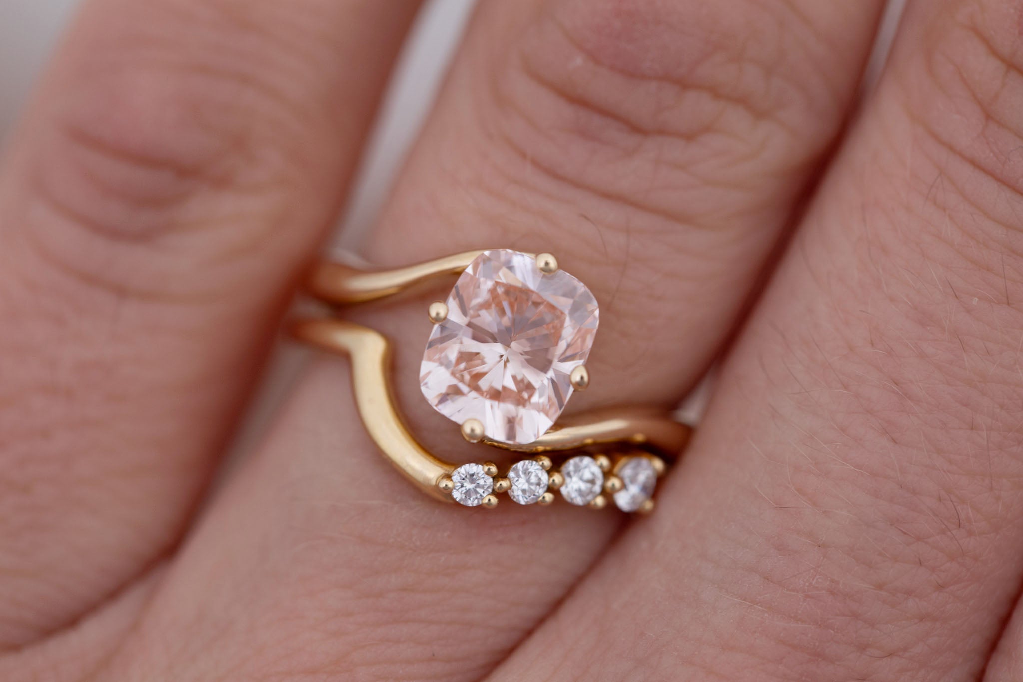 Marin Ring | Lab Pink Diamond Cushion Cut Bypass Engagement Ring 2.20 ct | 14k Recycled Gold | One of a Kind