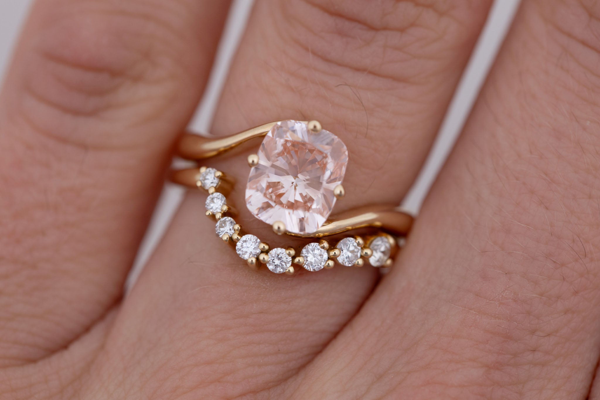 Marin Ring | Lab Pink Diamond Cushion Cut Bypass Engagement Ring 2.20 ct | 14k Recycled Gold | One of a Kind