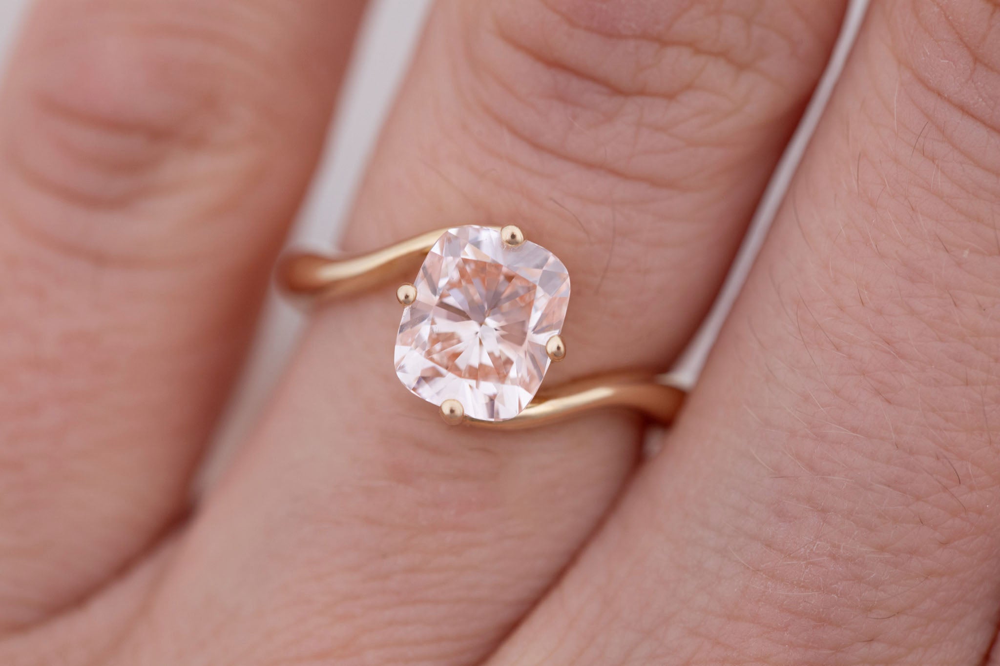 Marin Ring | Lab Pink Diamond Cushion Cut Bypass Engagement Ring 2.20 ct | 14k Recycled Gold | One of a Kind