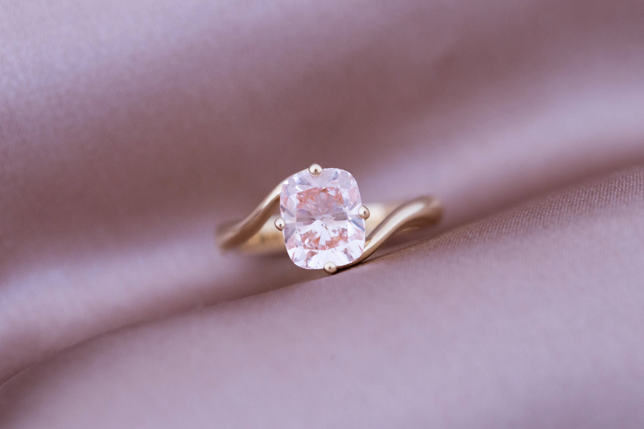 Marin Ring | Lab Pink Diamond Cushion Cut Bypass Engagement Ring 2.20 ct | 14k Recycled Gold | One of a Kind