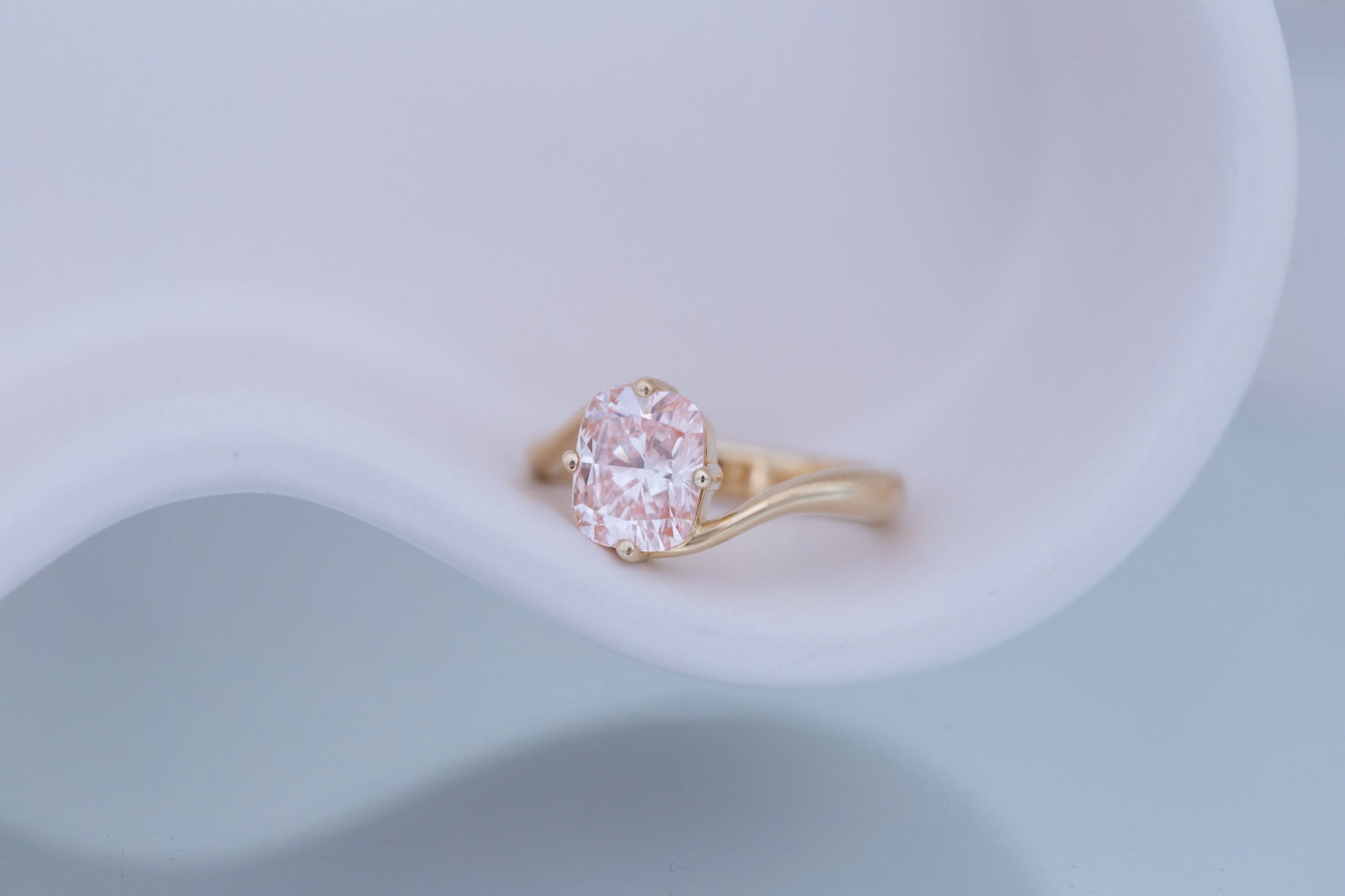 Marin Ring | Lab Pink Diamond Cushion Cut Bypass Engagement Ring 2.20 ct | 14k Recycled Gold | One of a Kind