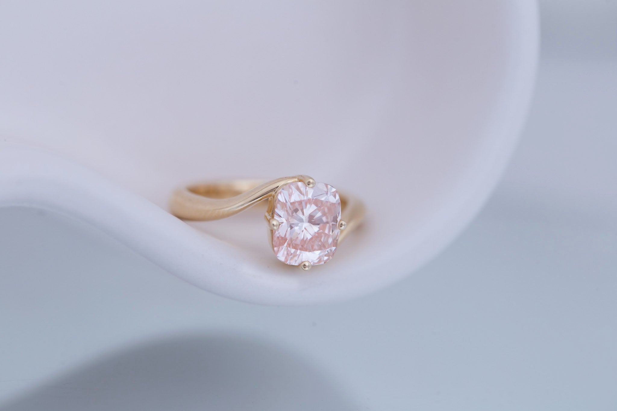 Marin Ring | Lab Pink Diamond Cushion Cut Bypass Engagement Ring 2.20 ct | 14k Recycled Gold | One of a Kind