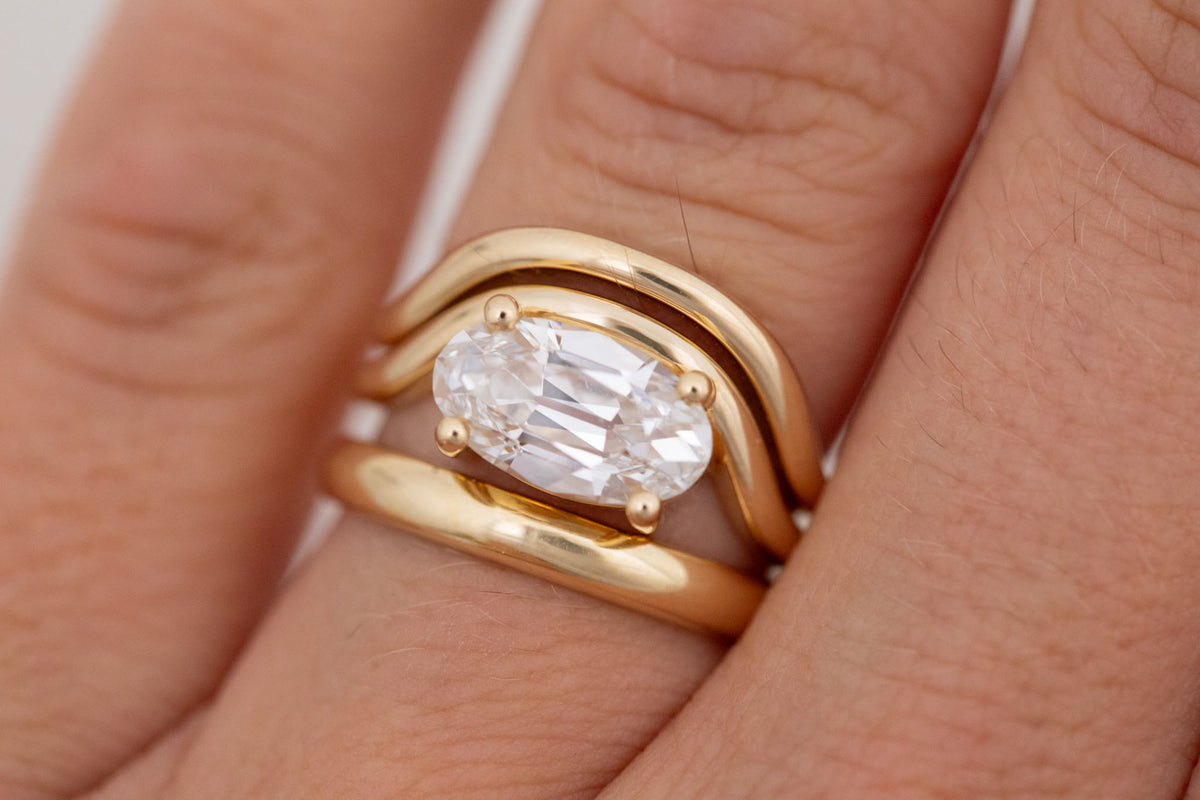 Hayes Ring | Lab Moval Solitaire + Double Curved Band Engagement Ring 2.33 ct | 14k Recycled Gold | One of a Kind
