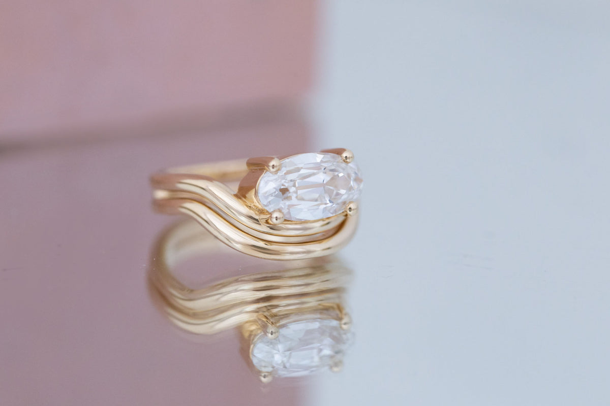 Hayes Ring | Lab Moval Solitaire + Double Curved Band Engagement Ring 2.33 ct | 14k Recycled Gold | One of a Kind