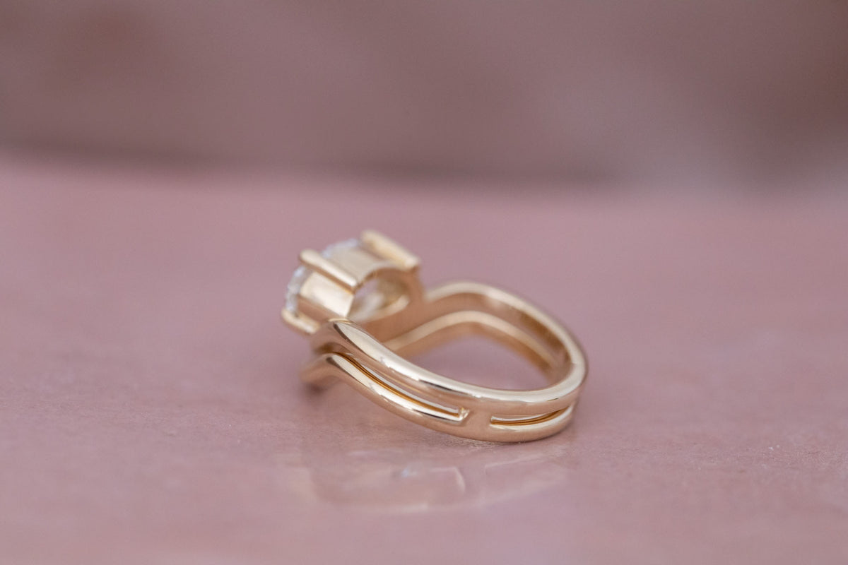 Hayes Ring | Lab Moval Solitaire + Double Curved Band Engagement Ring 2.33 ct | 14k Recycled Gold | One of a Kind
