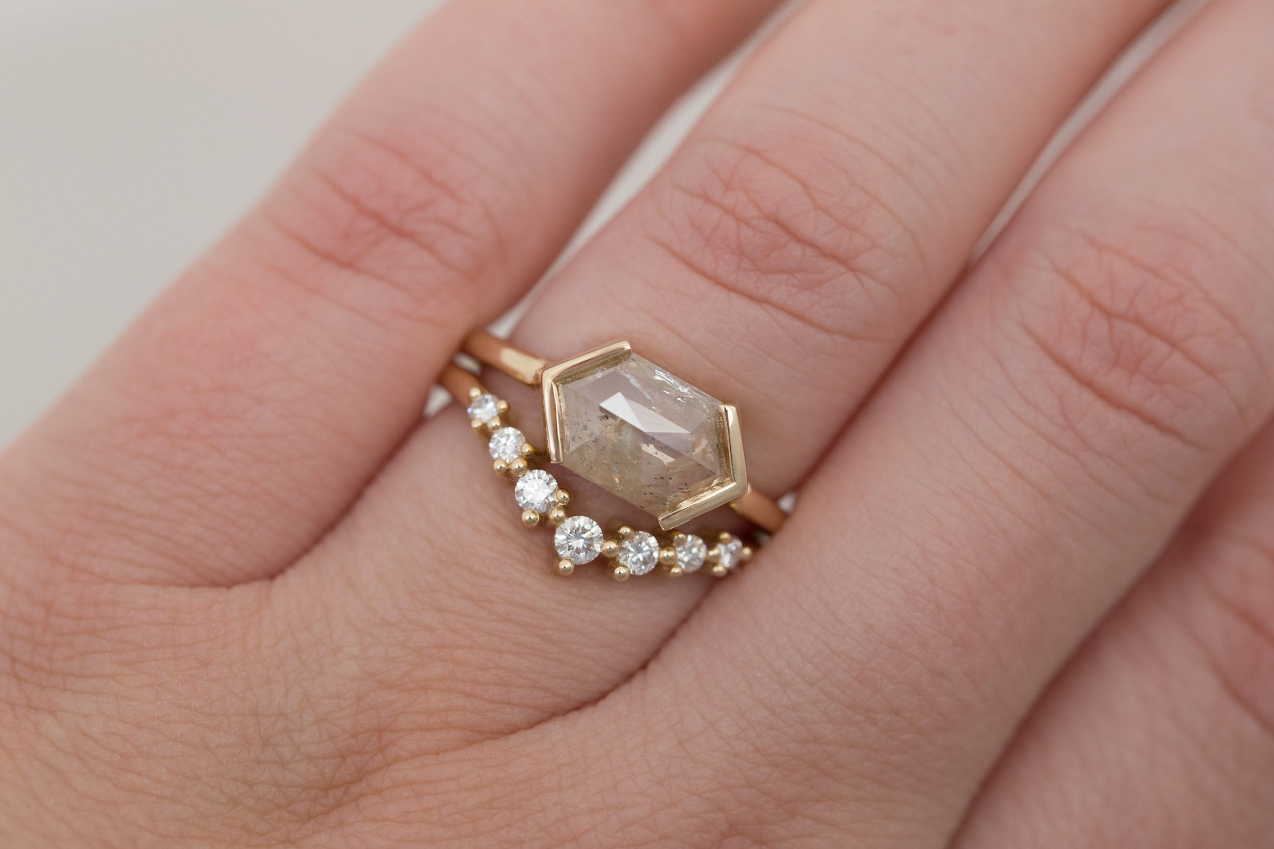 Varda Ring | Rustic Hexagonal Diamond Engagement Ring 2.27 ct | 14k Recycled Gold | One of a Kind