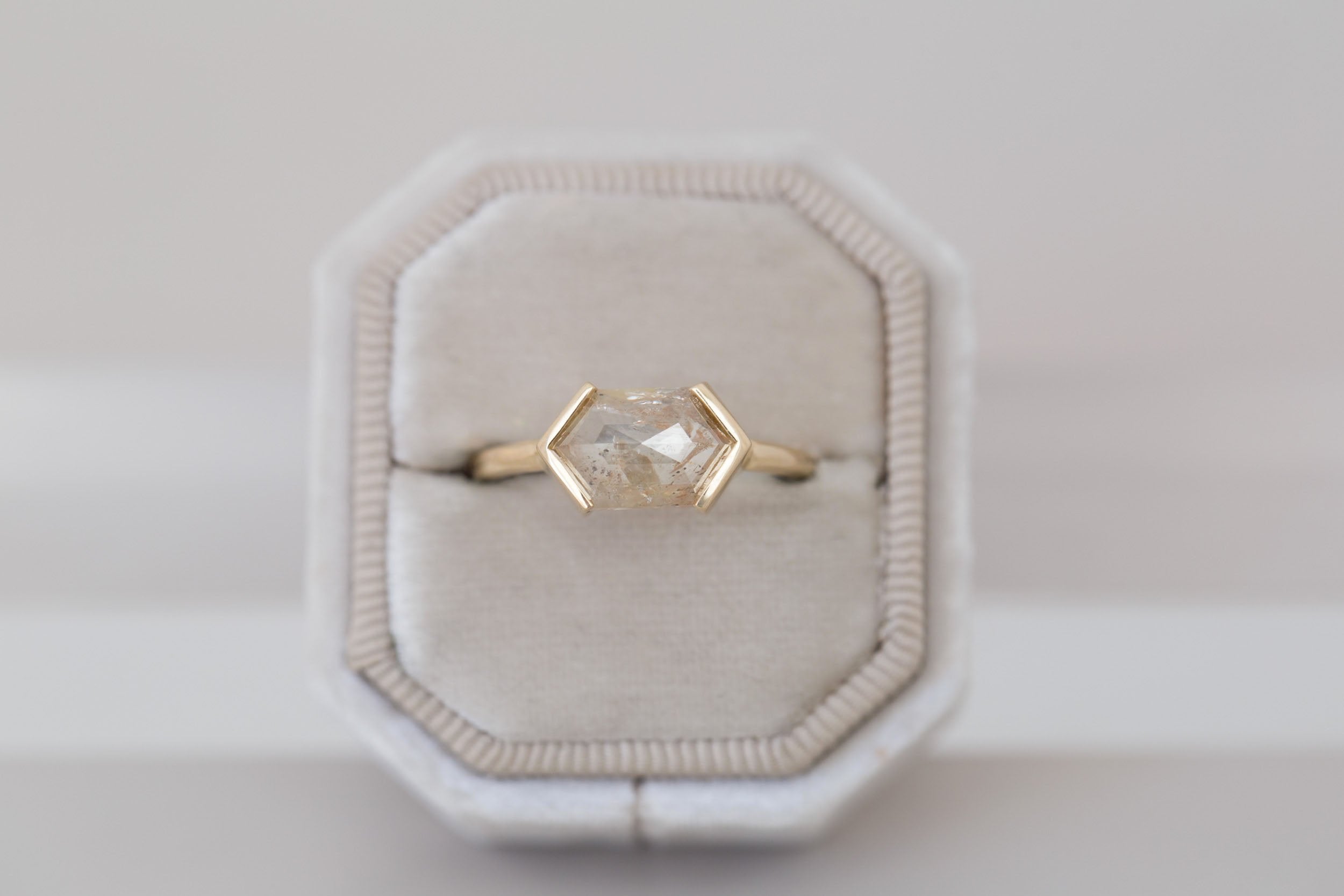 Varda Ring | Rustic Hexagonal Diamond Engagement Ring 2.27 ct | 14k Recycled Gold | One of a Kind