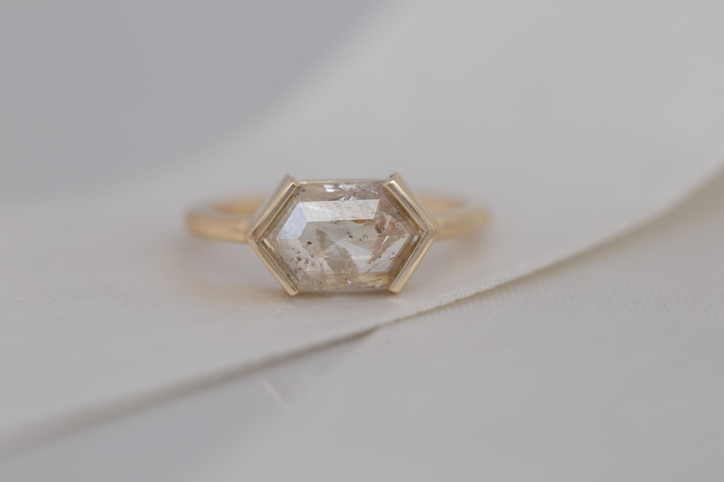 Varda Ring | Rustic Hexagonal Diamond Engagement Ring 2.27 ct | 14k Recycled Gold | One of a Kind