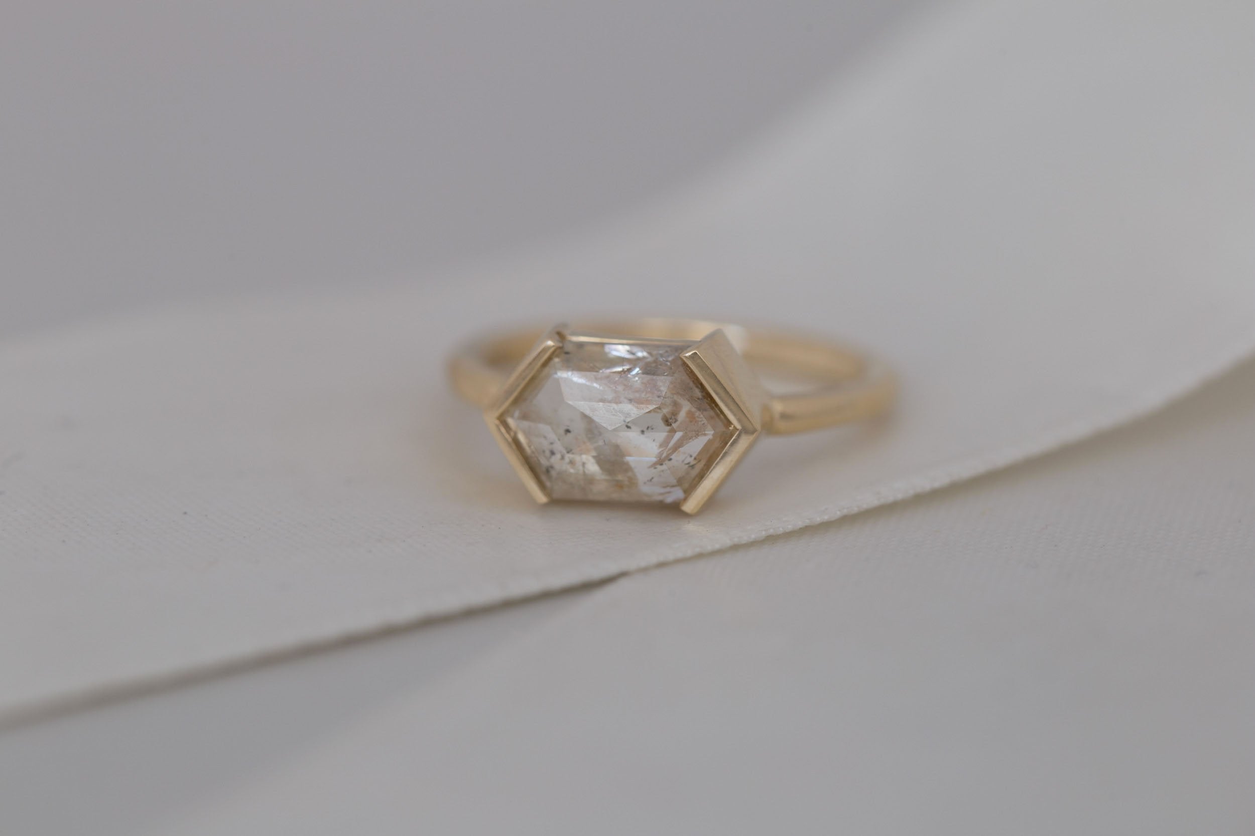 Varda Ring | Rustic Hexagonal Diamond Engagement Ring 2.27 ct | 14k Recycled Gold | One of a Kind