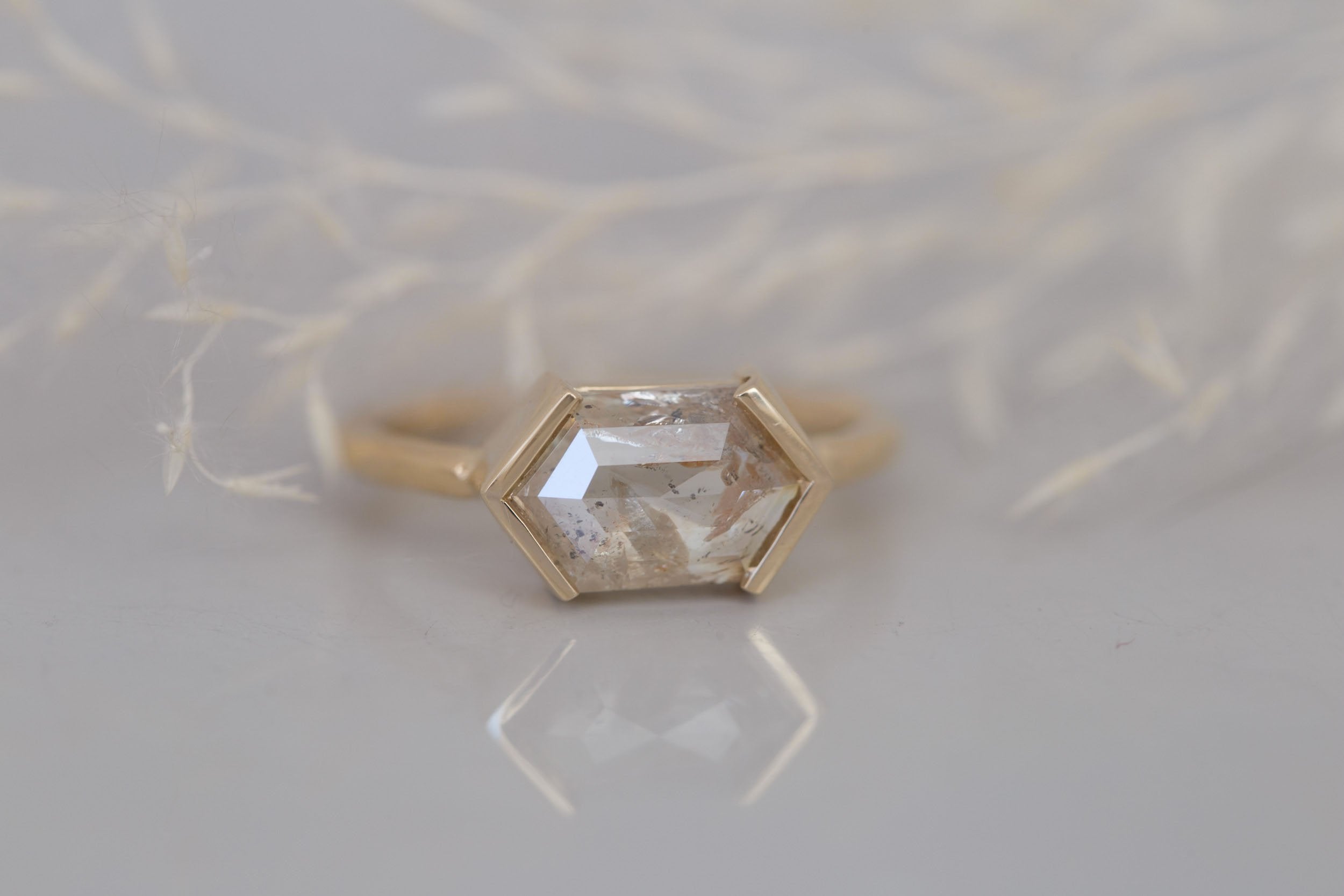 Varda Ring | Rustic Hexagonal Diamond Engagement Ring 2.27 ct | 14k Recycled Gold | One of a Kind
