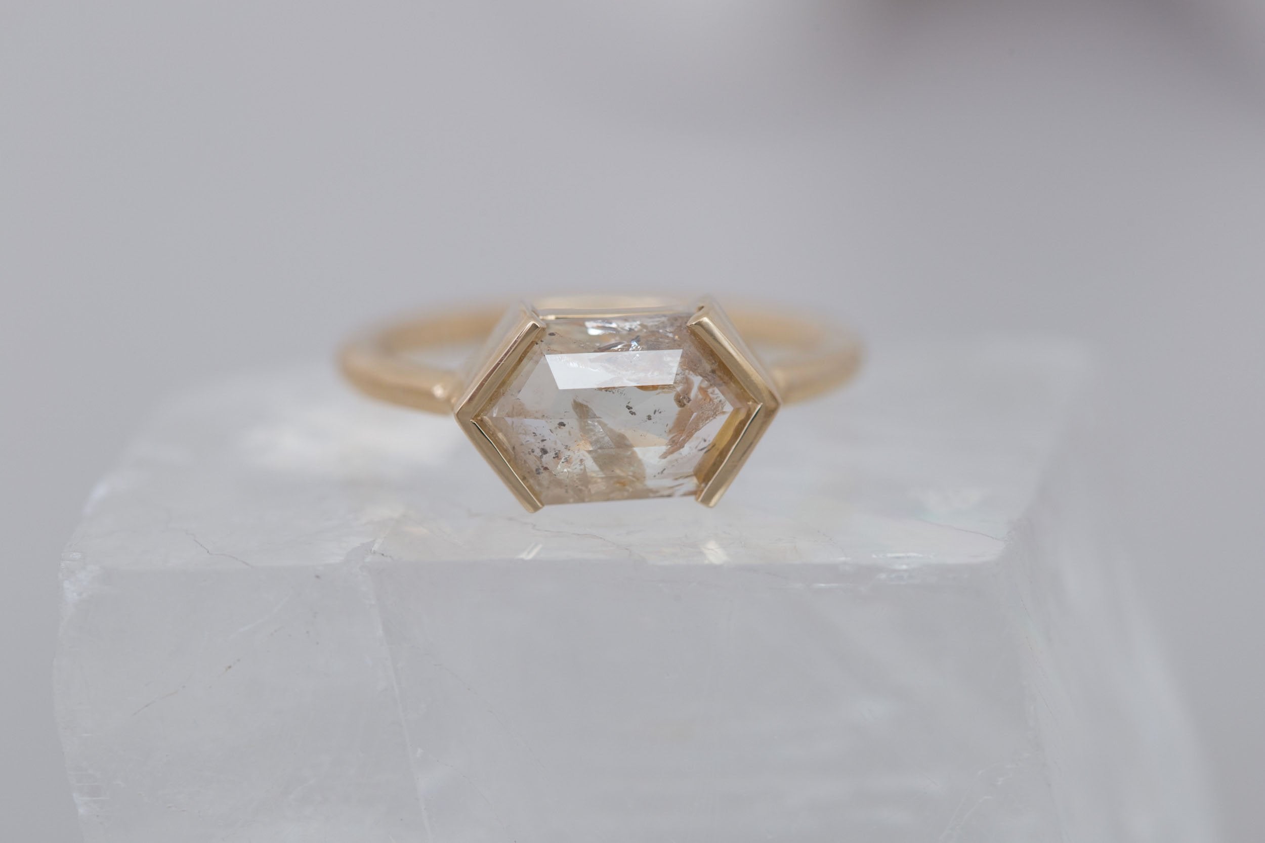 Varda Ring | Rustic Hexagonal Diamond Engagement Ring 2.27 ct | 14k Recycled Gold | One of a Kind