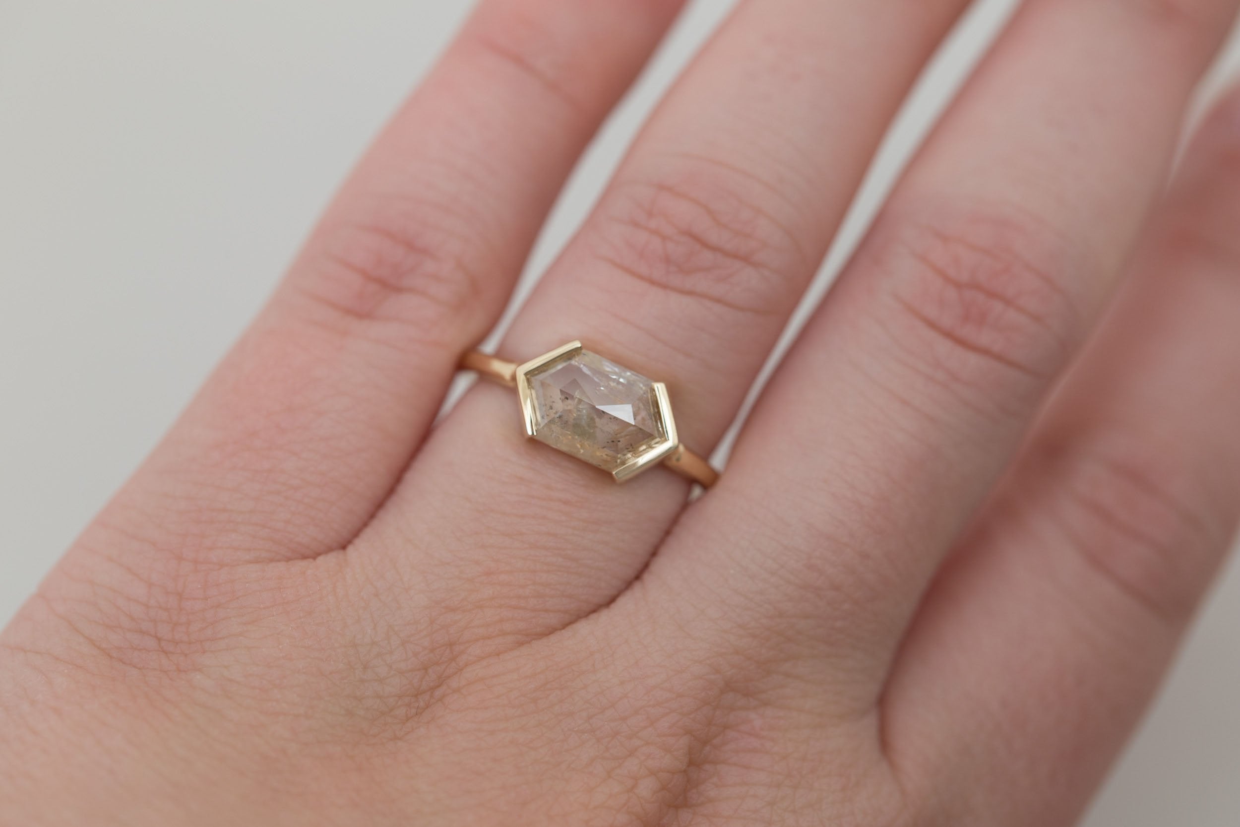Varda Ring | Rustic Hexagonal Diamond Engagement Ring 2.27 ct | 14k Recycled Gold | One of a Kind