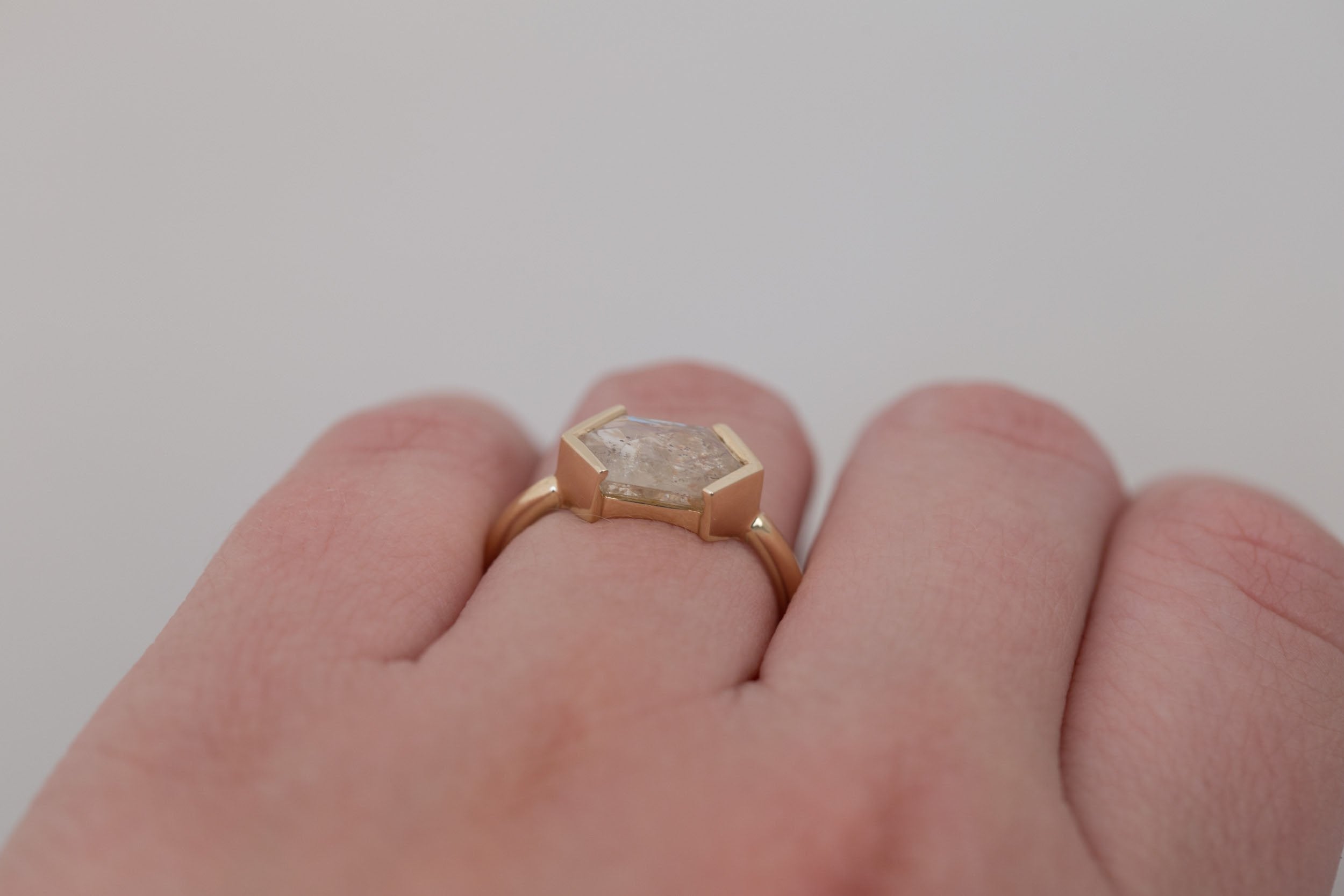 Varda Ring | Rustic Hexagonal Diamond Engagement Ring 2.27 ct | 14k Recycled Gold | One of a Kind