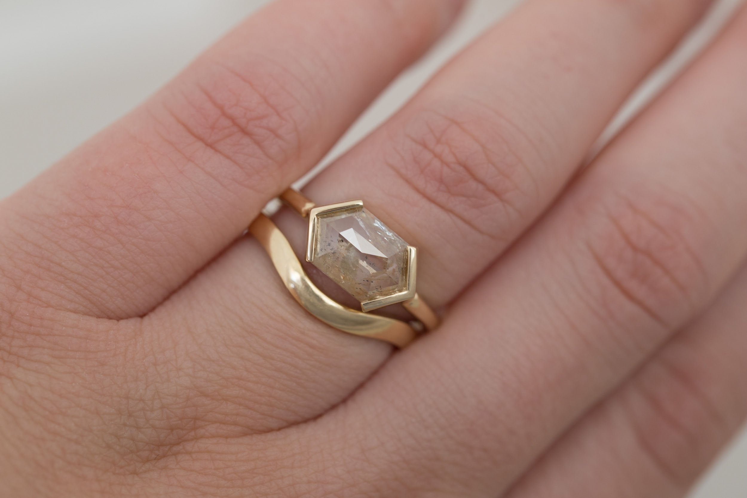 Varda Ring | Rustic Hexagonal Diamond Engagement Ring 2.27 ct | 14k Recycled Gold | One of a Kind