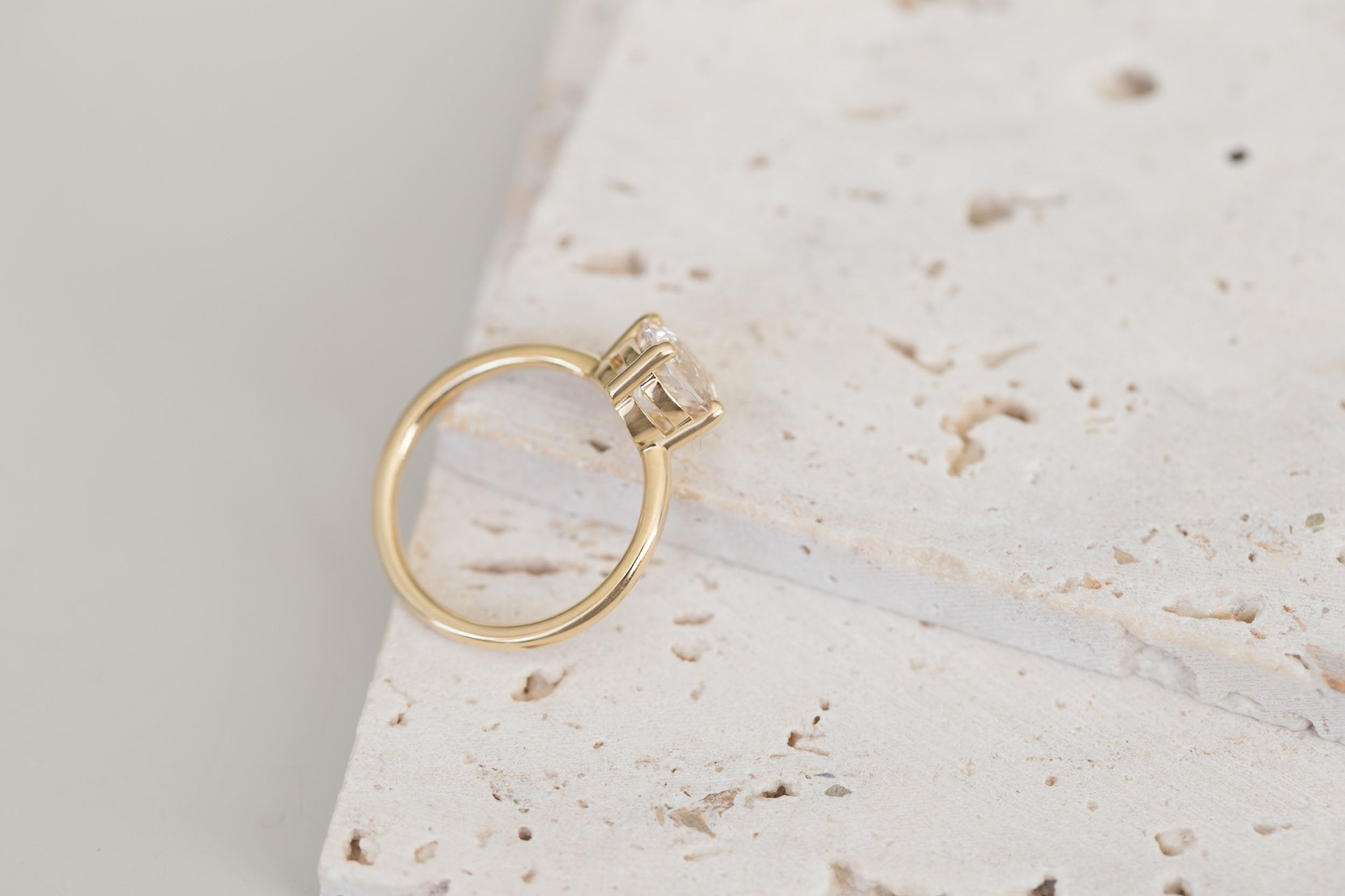 Leta Ring | Icy Blush Round Sapphire Compass Set Solitaire Engagement Ring 2.28 ct | 14k Recycled Gold | One of a Kind