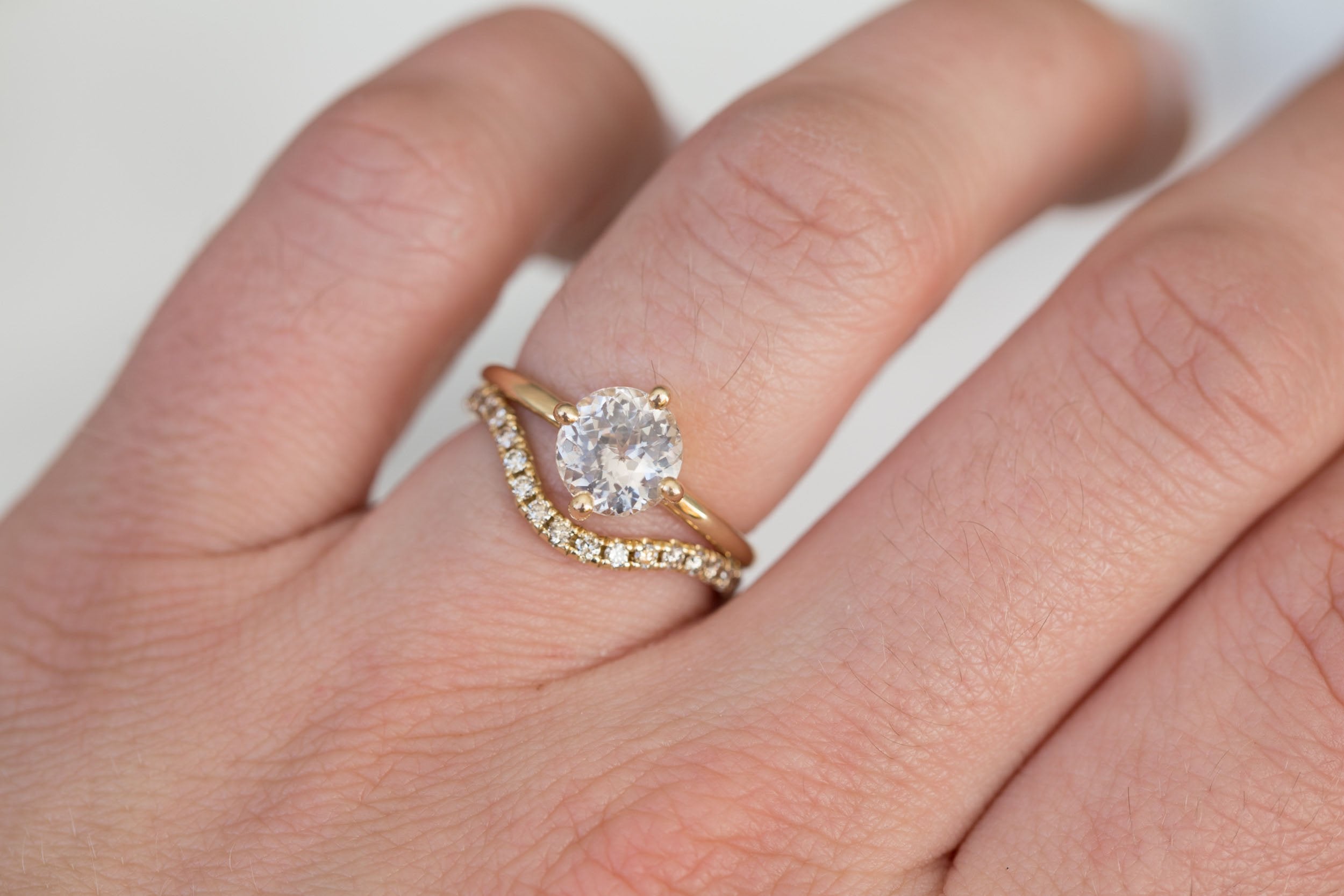 Leta Ring | Icy Blush Round Sapphire Compass Set Solitaire Engagement Ring 2.28 ct | 14k Recycled Gold | One of a Kind