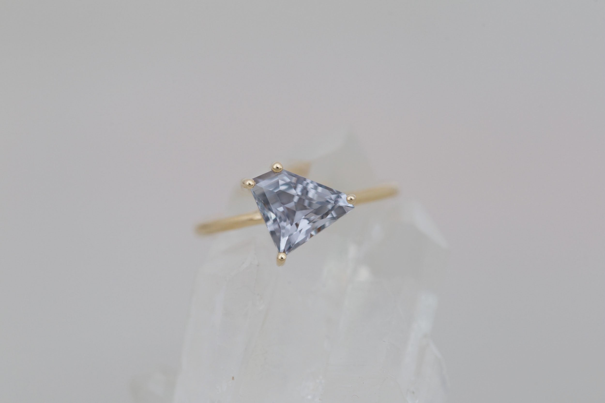 Mesa Ring | Grey Geometric Sapphire Solitaire Engagement Ring 2.28 ct | 14k Recycled Gold | One of a Kind