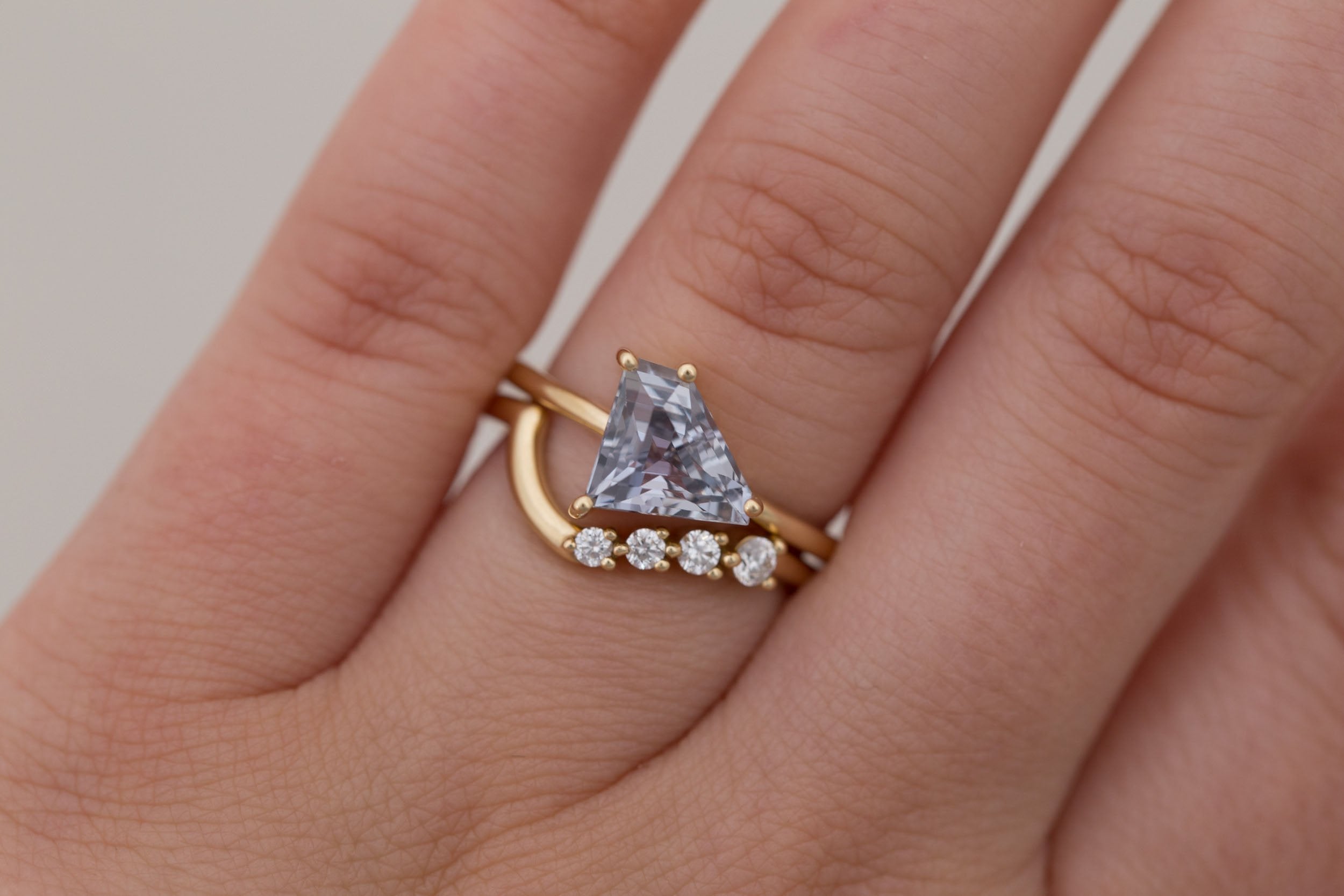 Mesa Ring | Grey Geometric Sapphire Solitaire Engagement Ring 2.28 ct | 14k Recycled Gold | One of a Kind