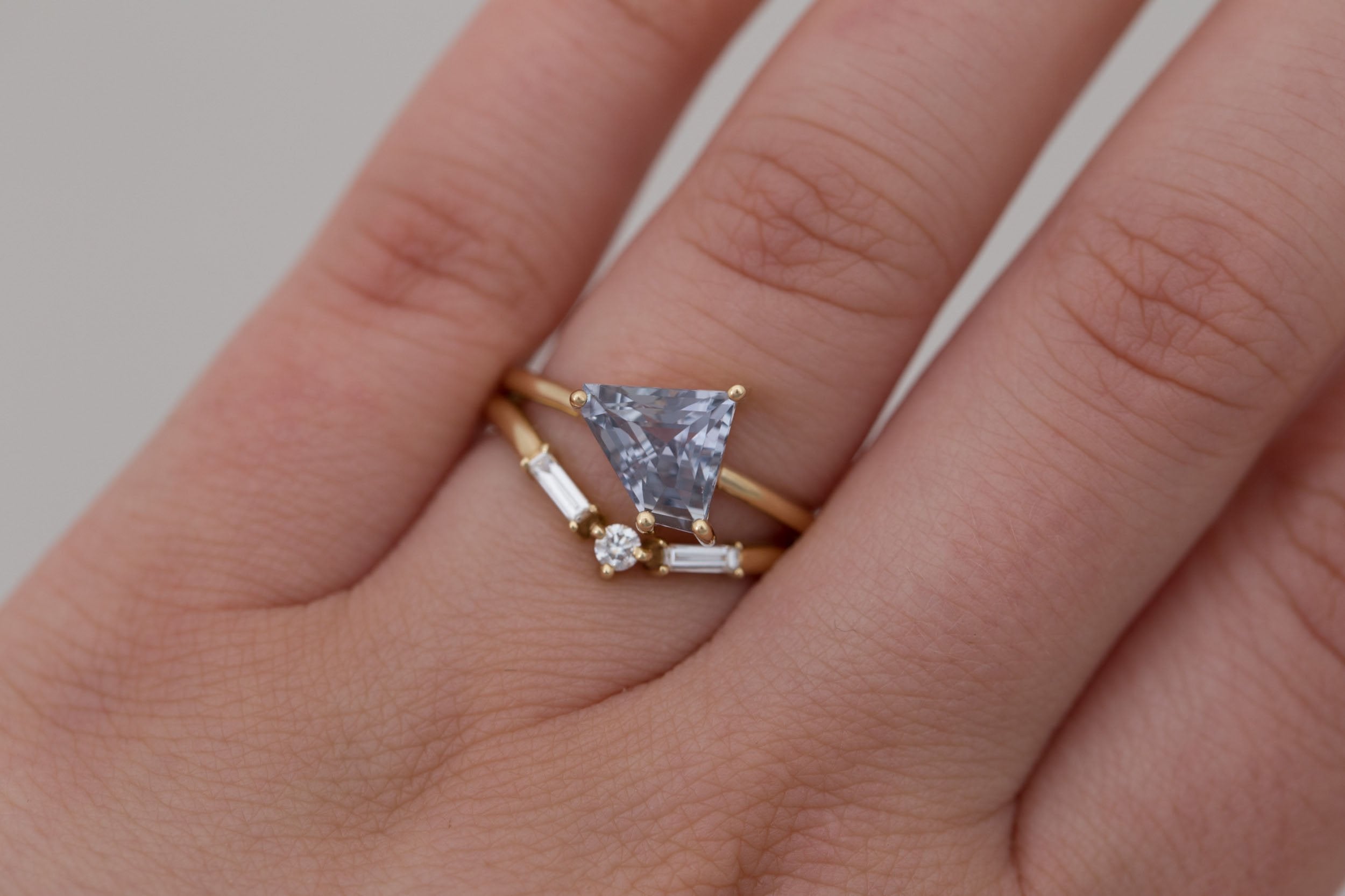 Mesa Ring | Grey Geometric Sapphire Solitaire Engagement Ring 2.28 ct | 14k Recycled Gold | One of a Kind
