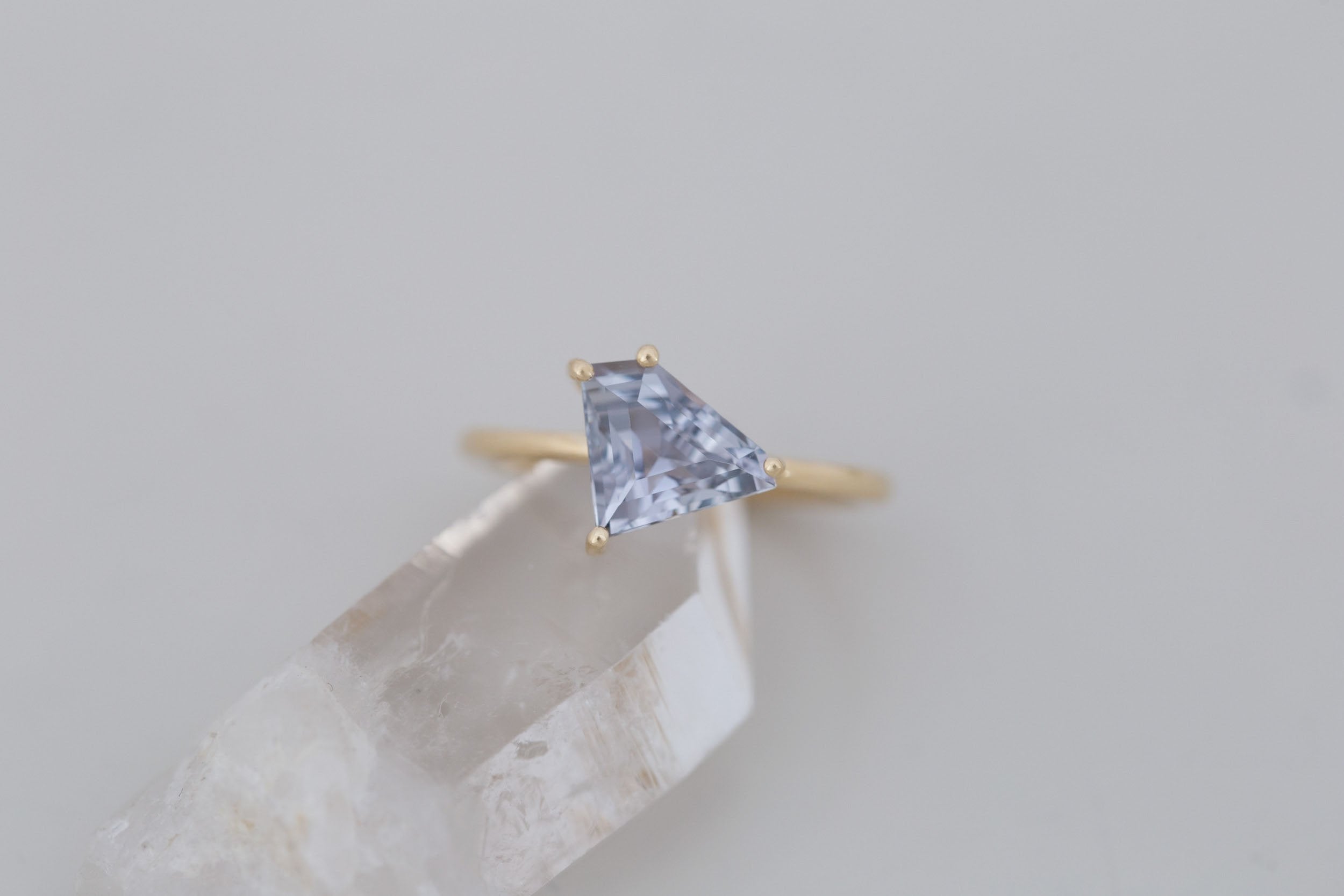 Mesa Ring | Grey Geometric Sapphire Solitaire Engagement Ring 2.28 ct | 14k Recycled Gold | One of a Kind