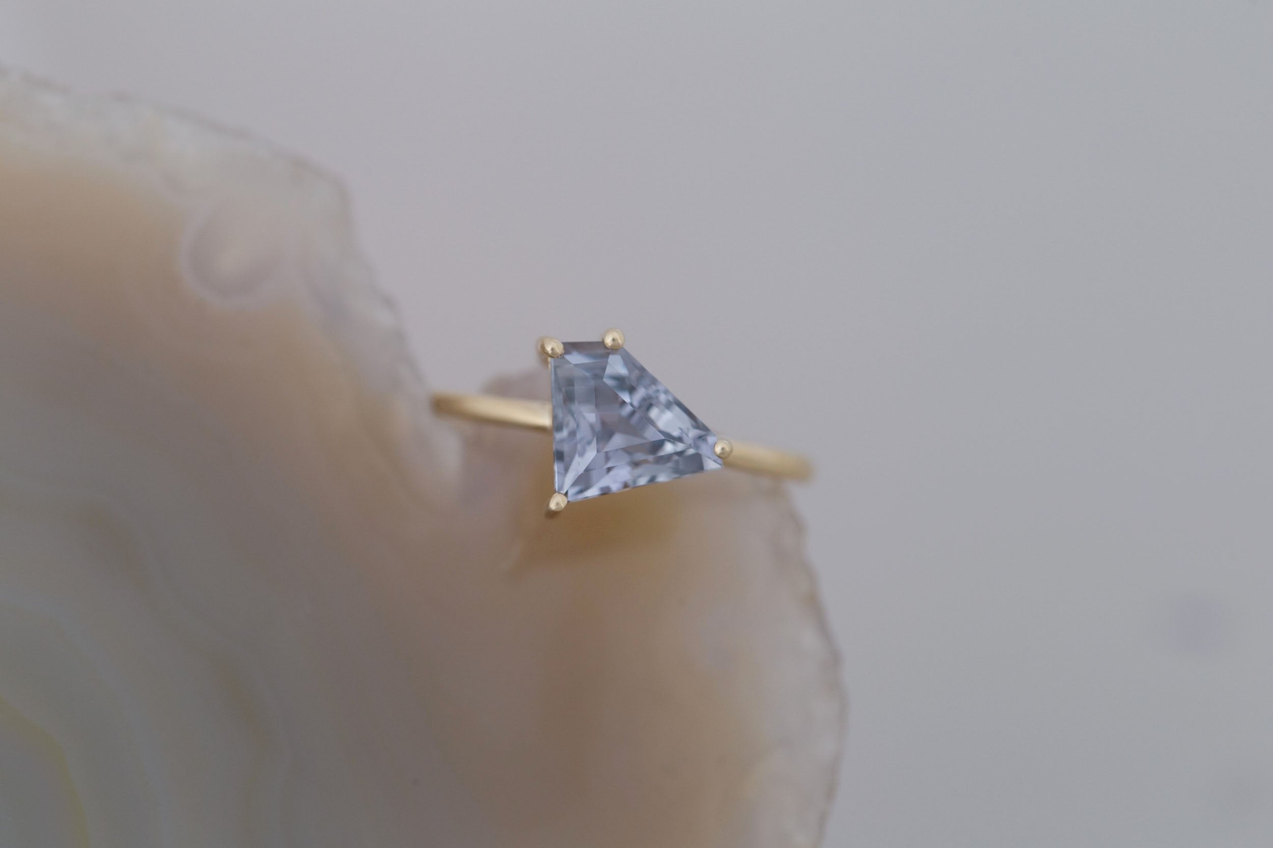 Mesa Ring | Grey Geometric Sapphire Solitaire Engagement Ring 2.28 ct | 14k Recycled Gold | One of a Kind