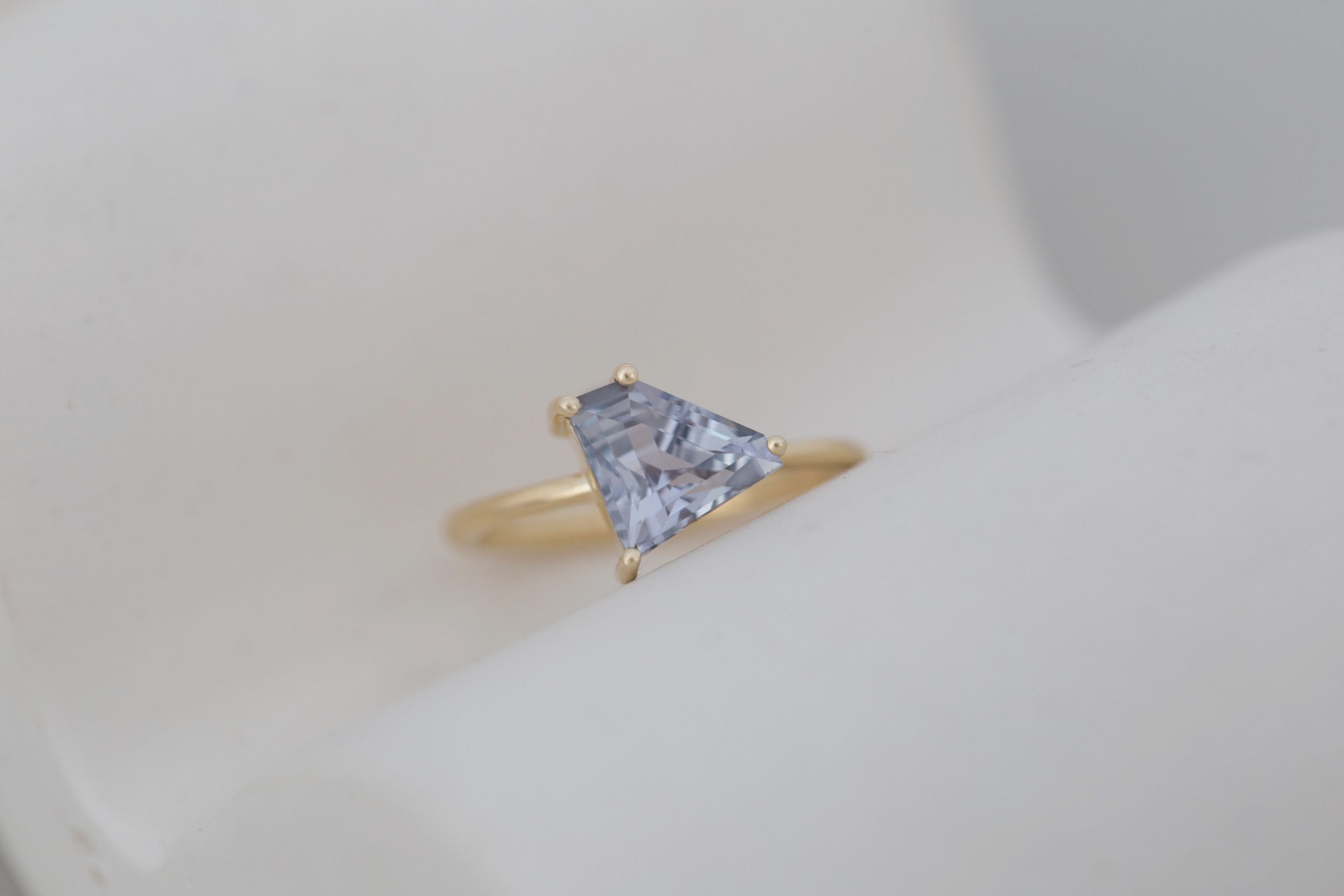 Mesa Ring | Grey Geometric Sapphire Solitaire Engagement Ring 2.28 ct | 14k Recycled Gold | One of a Kind