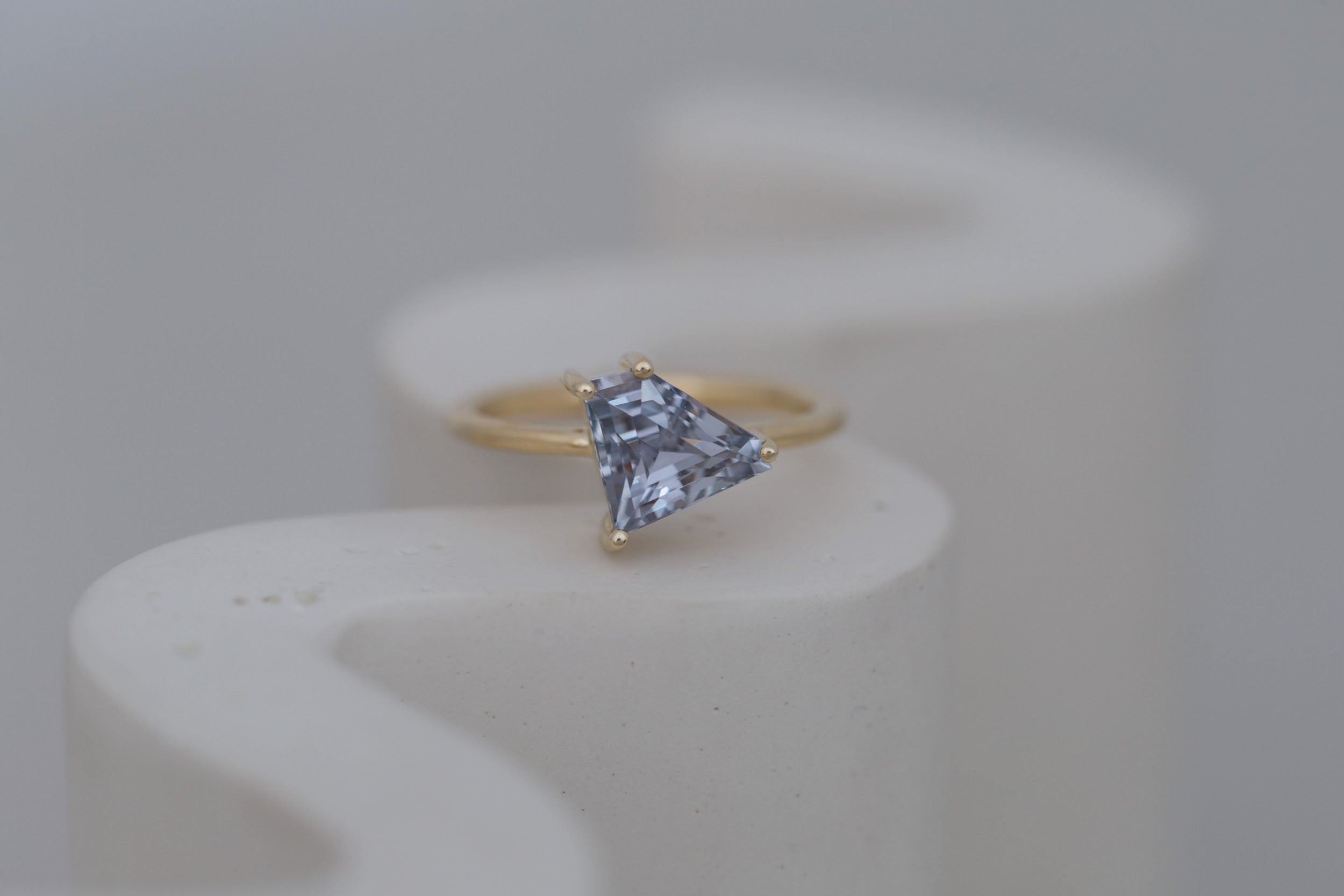 Mesa Ring | Grey Geometric Sapphire Solitaire Engagement Ring 2.28 ct | 14k Recycled Gold | One of a Kind