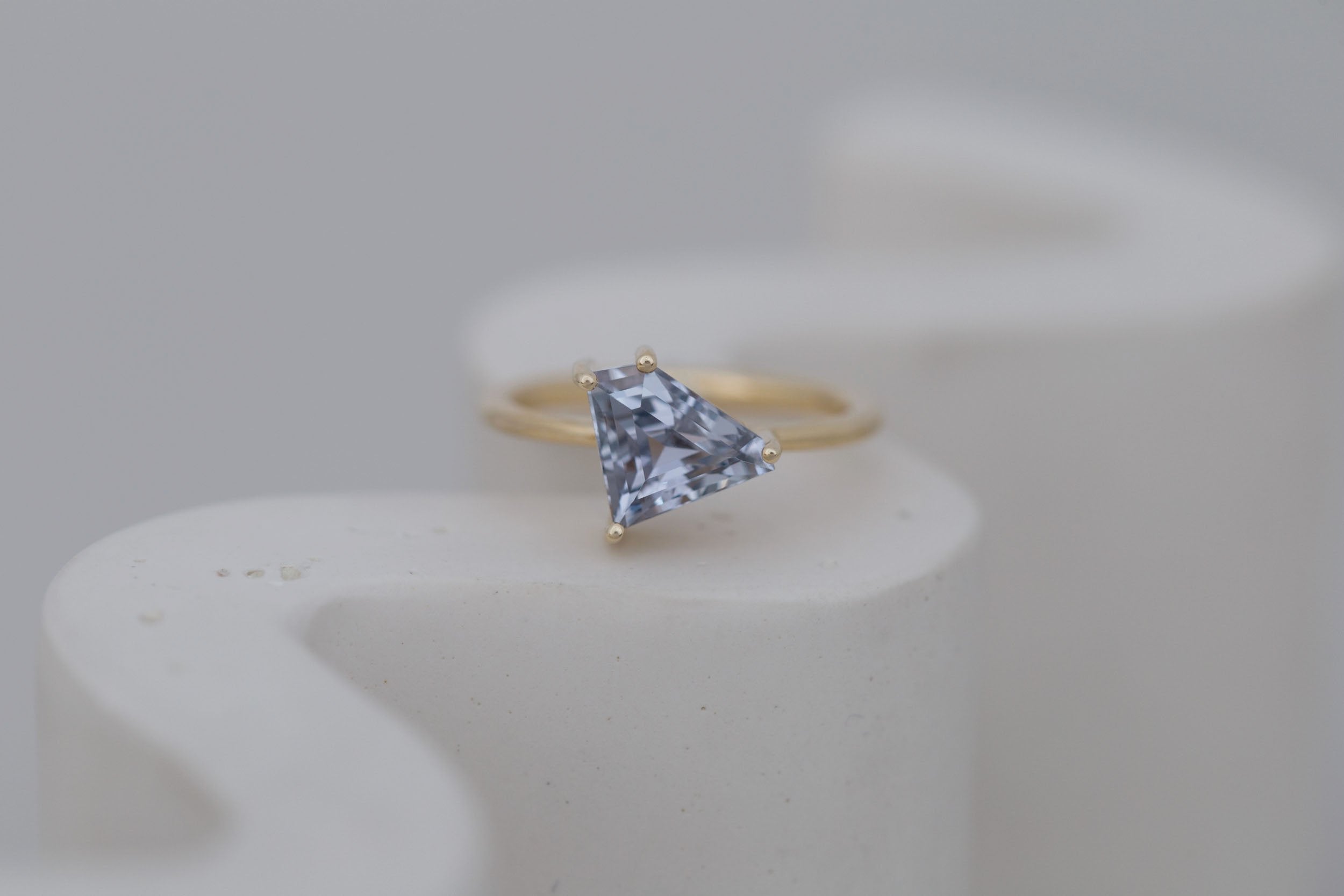Mesa Ring | Grey Geometric Sapphire Solitaire Engagement Ring 2.28 ct | 14k Recycled Gold | One of a Kind