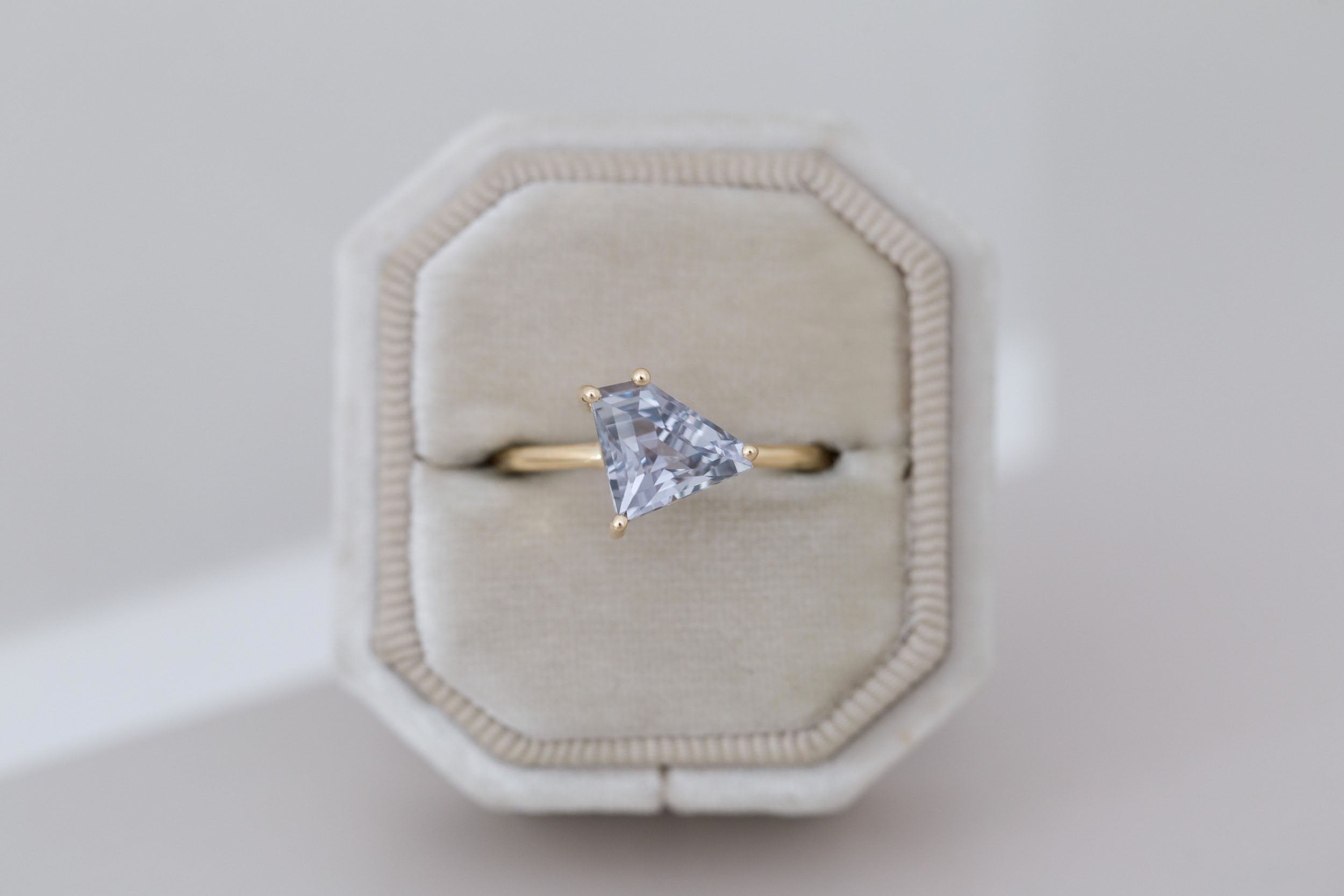 Mesa Ring | Grey Geometric Sapphire Solitaire Engagement Ring 2.28 ct | 14k Recycled Gold | One of a Kind