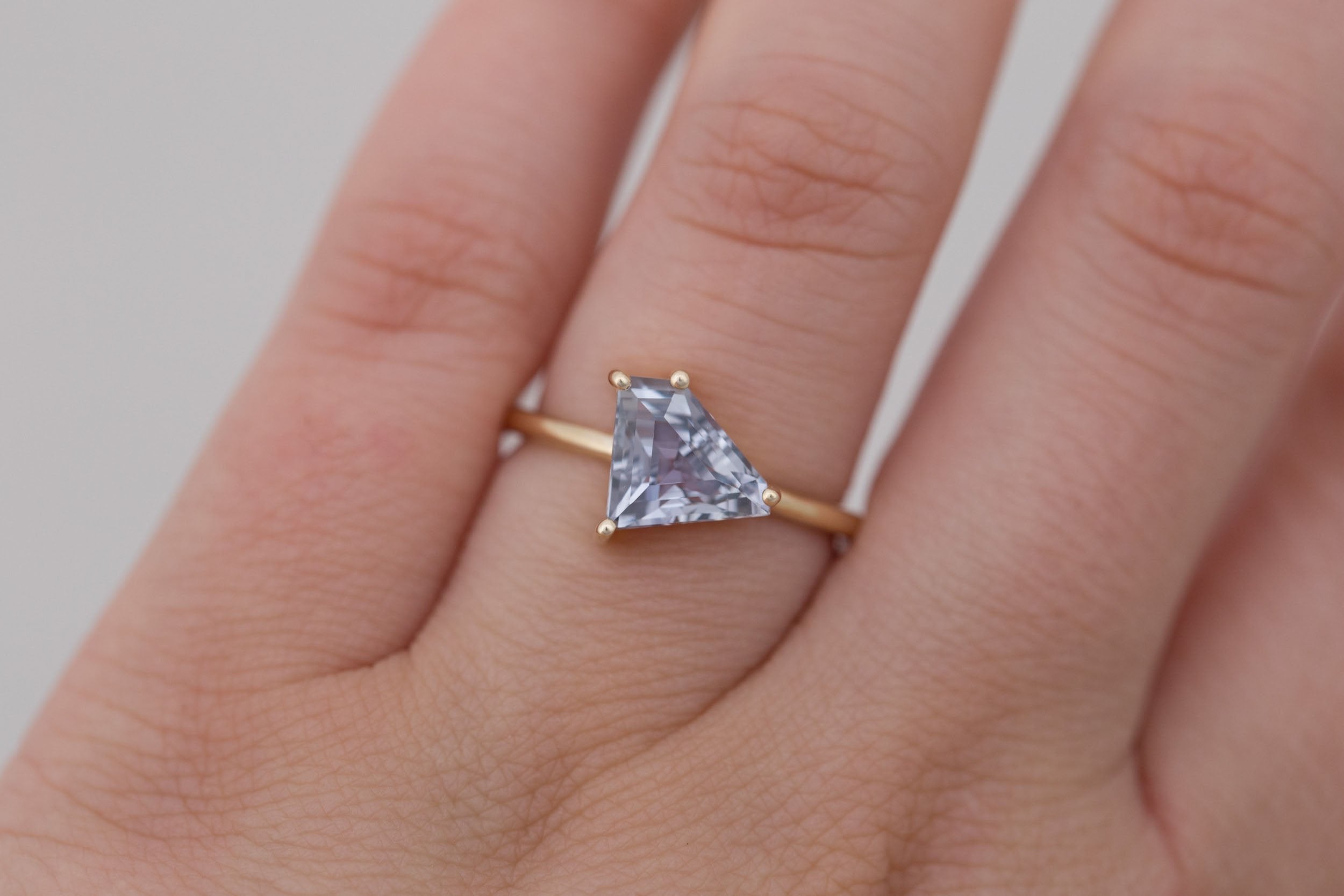 Mesa Ring | Grey Geometric Sapphire Solitaire Engagement Ring 2.28 ct | 14k Recycled Gold | One of a Kind