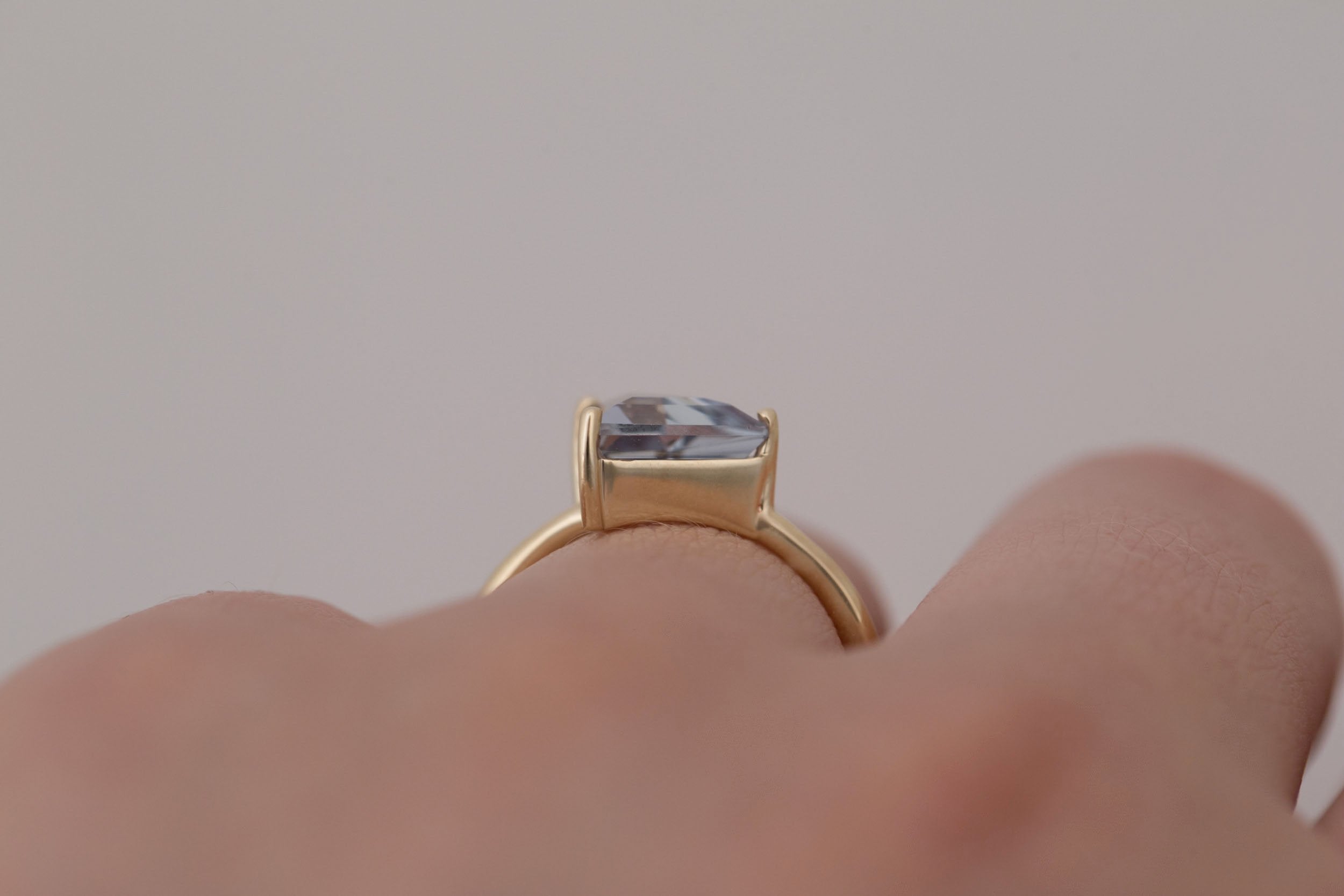 Mesa Ring | Grey Geometric Sapphire Solitaire Engagement Ring 2.28 ct | 14k Recycled Gold | One of a Kind